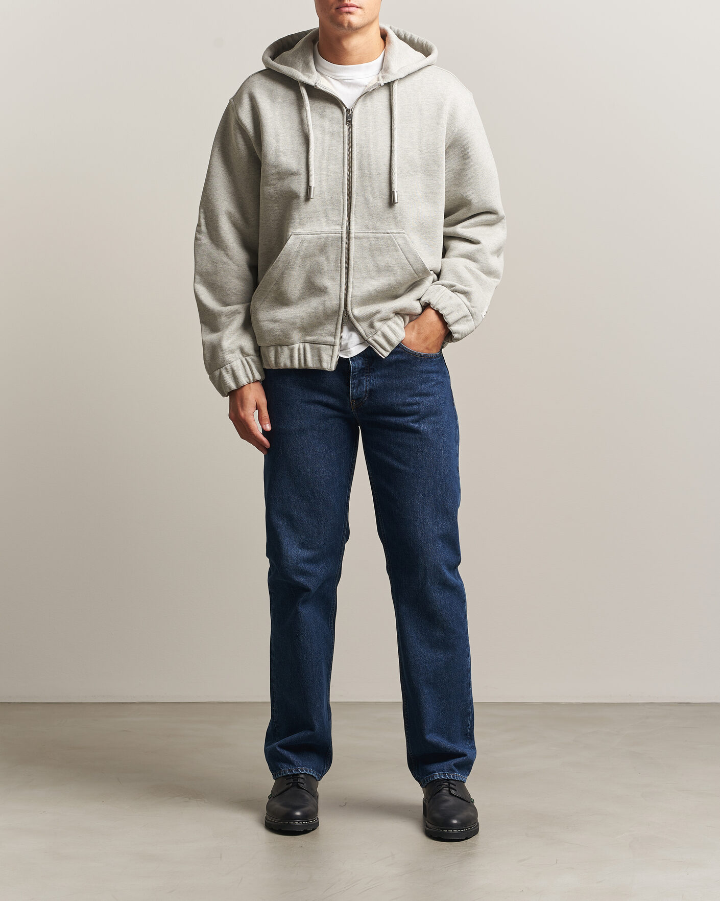 Herre | Gensere | AMI | Heritage Logo Full Zip Hoodie Light Grey Melange