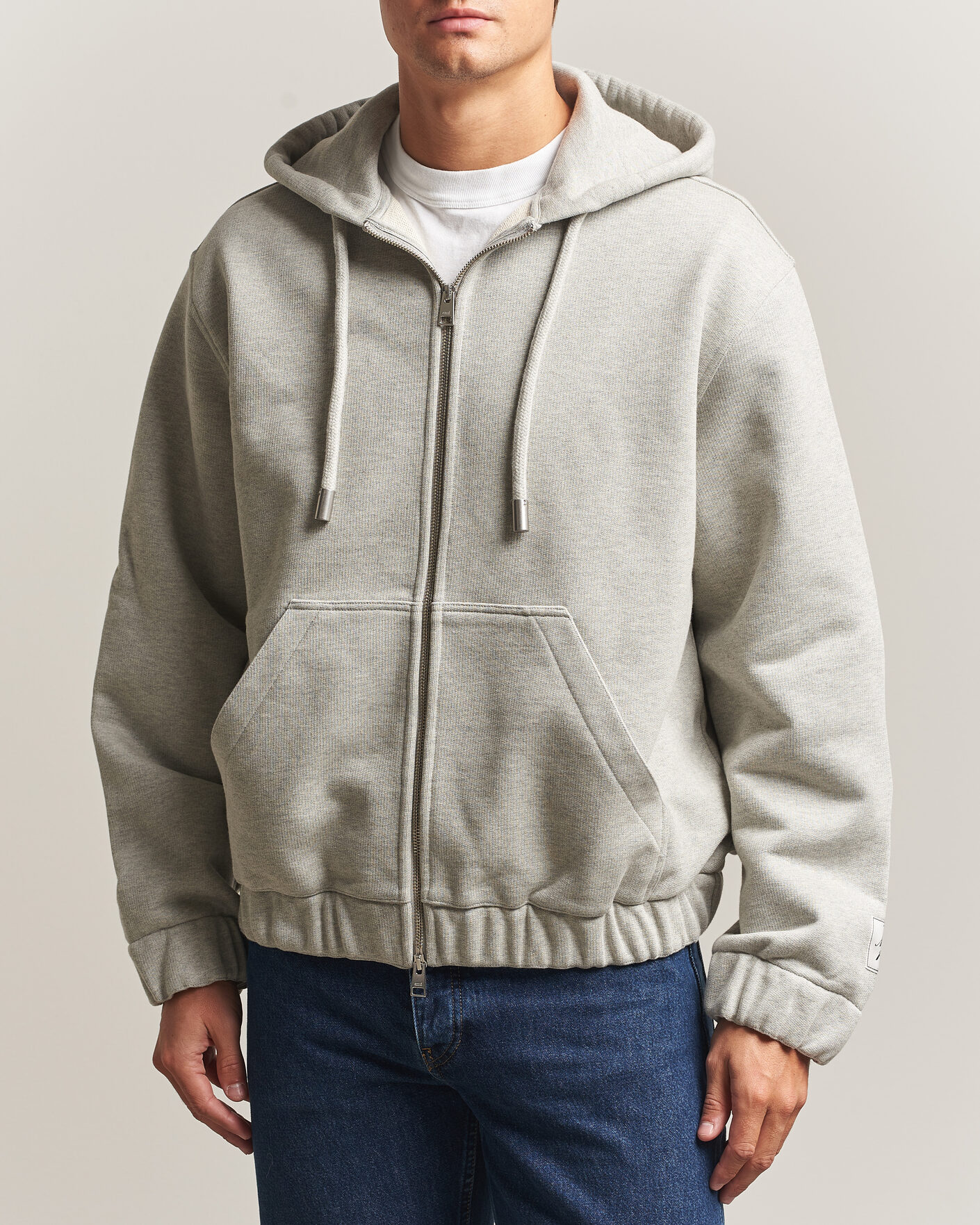 Herre | Gensere | AMI | Heritage Logo Full Zip Hoodie Light Grey Melange