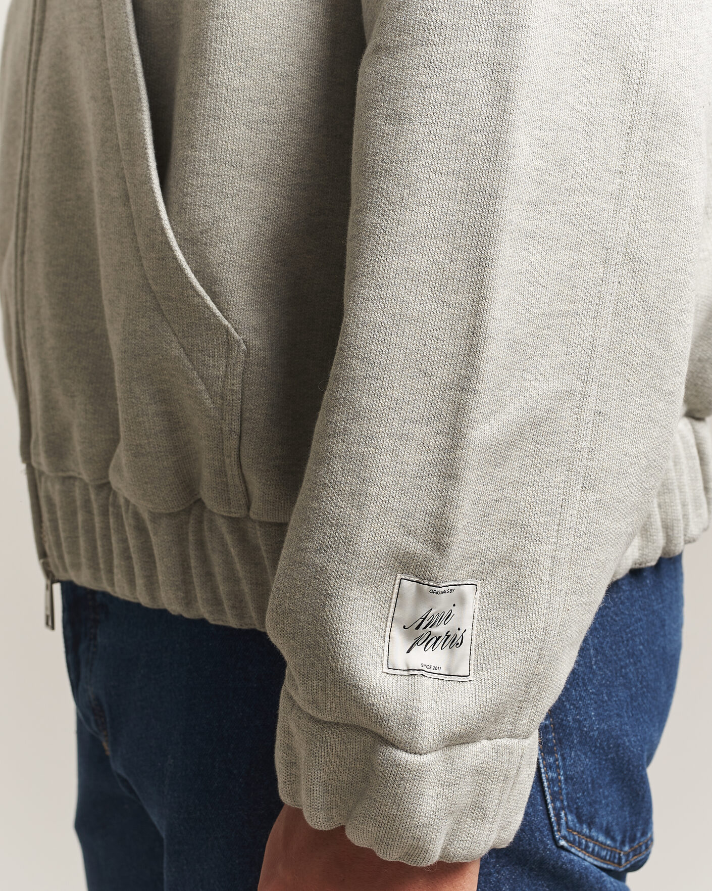 Herre | Gensere | AMI | Heritage Logo Full Zip Hoodie Light Grey Melange