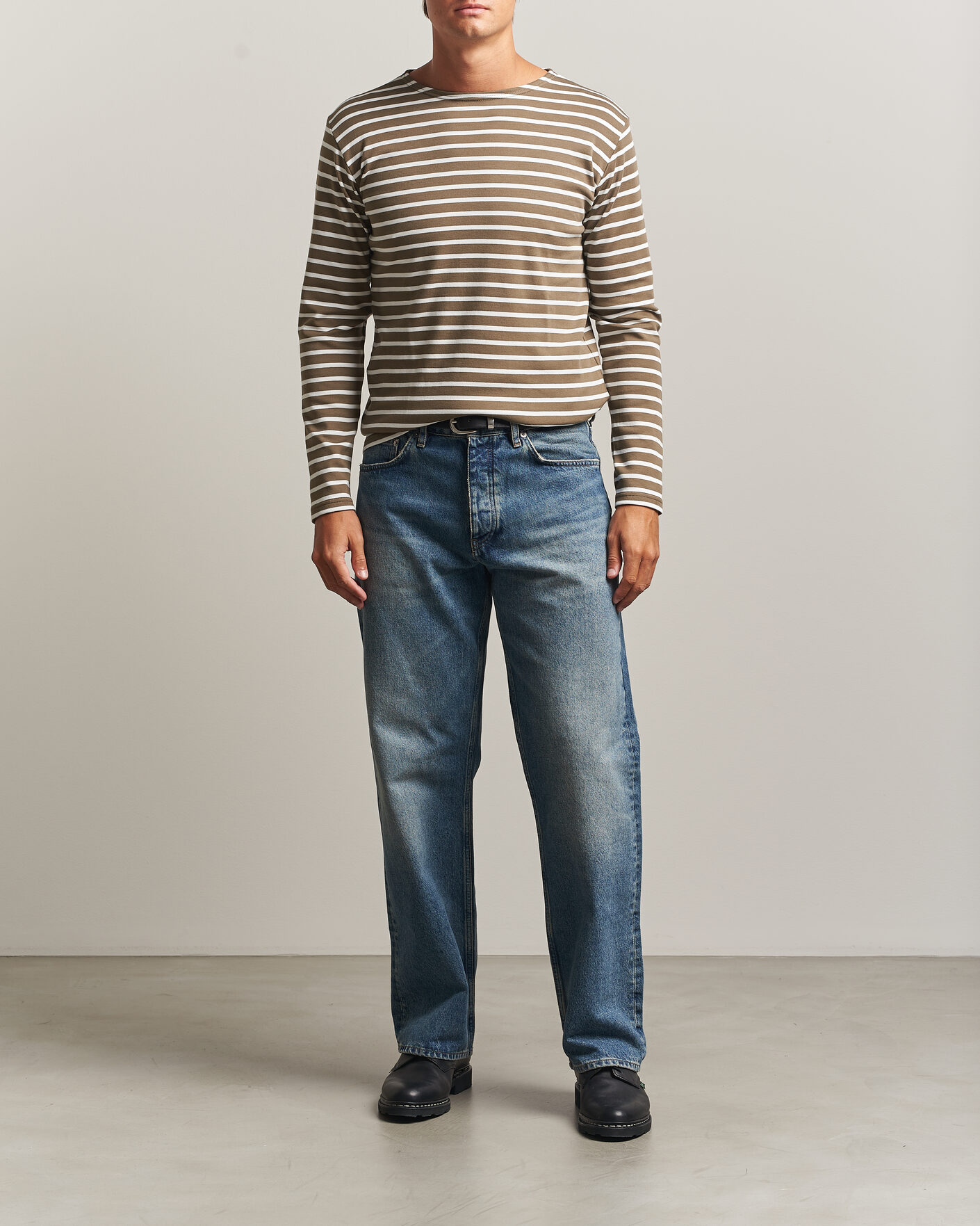 Herre | T-Shirts | Armor-lux | Houat Héritage Stripe Long Sleeve T-Shirt Olive/Milk