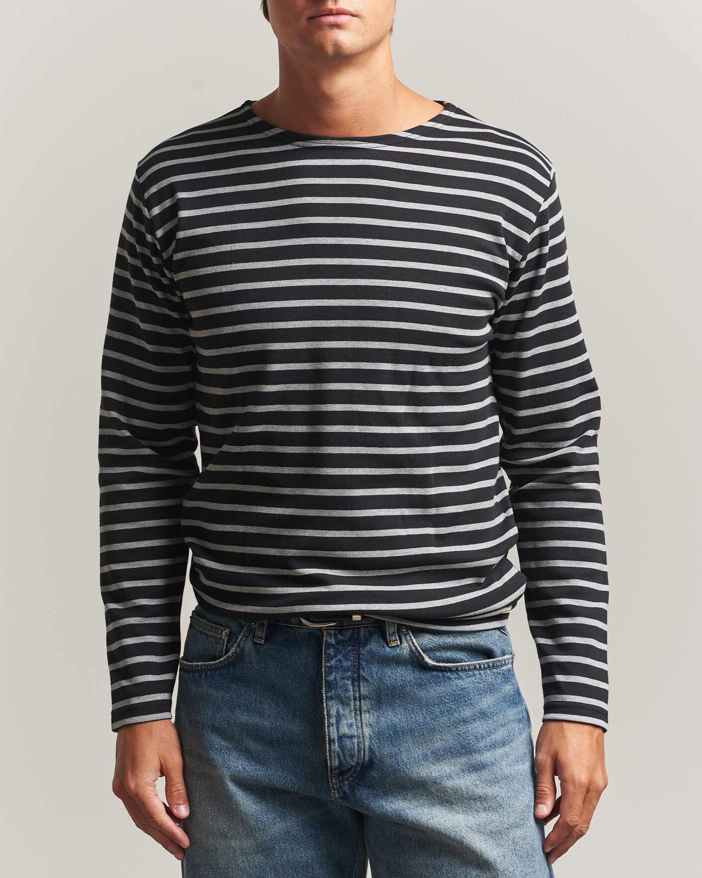 Herre | T-Shirts | Armor-lux | Houat Héritage Stripe Long Sleeve T-Shirt Black/Grey