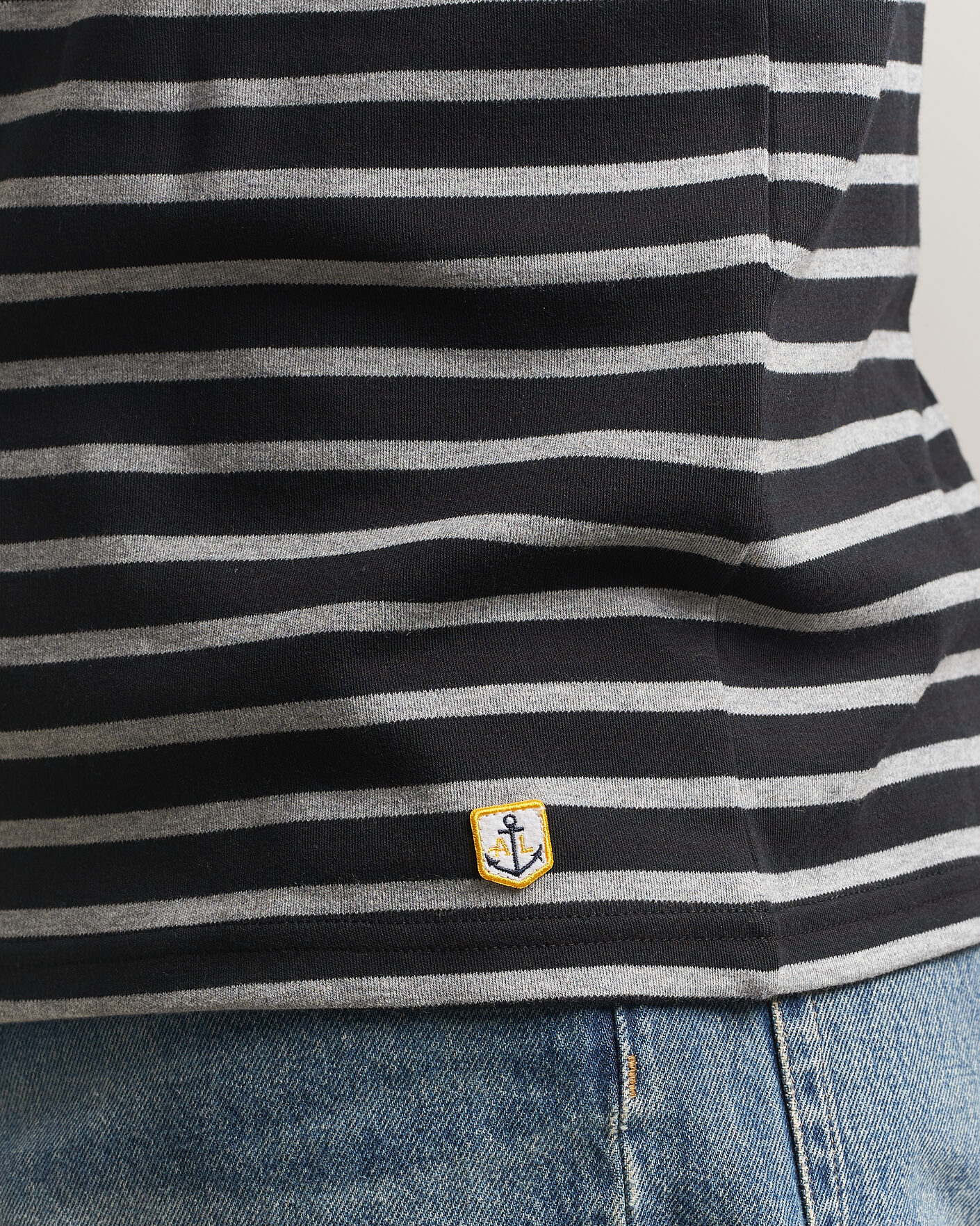 Herre | T-Shirts | Armor-lux | Houat Héritage Stripe Long Sleeve T-Shirt Black/Grey