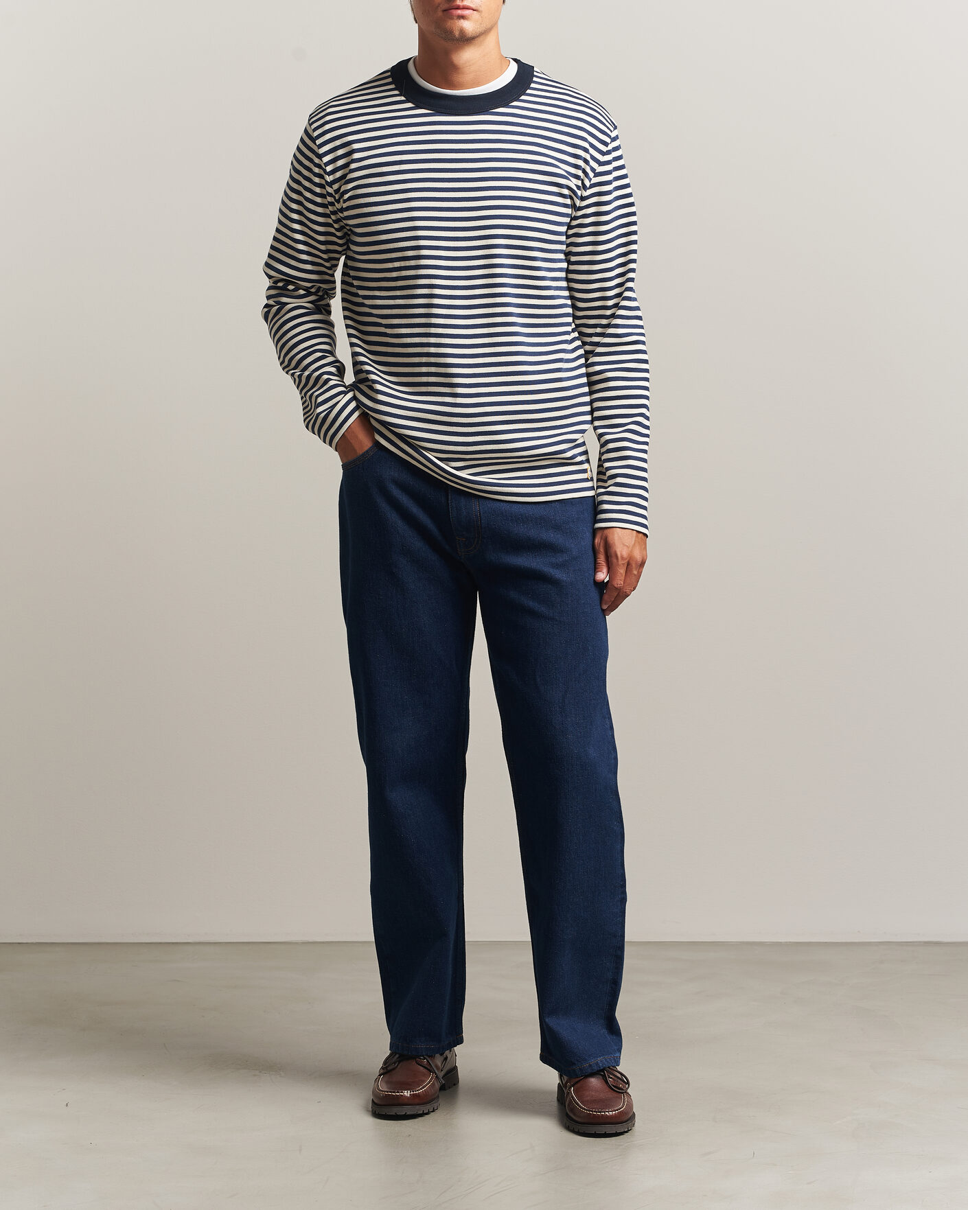 Herre | T-Shirts | Armor-lux | Héritage Striped Long Sleeve T-Shirt Marine/Milk