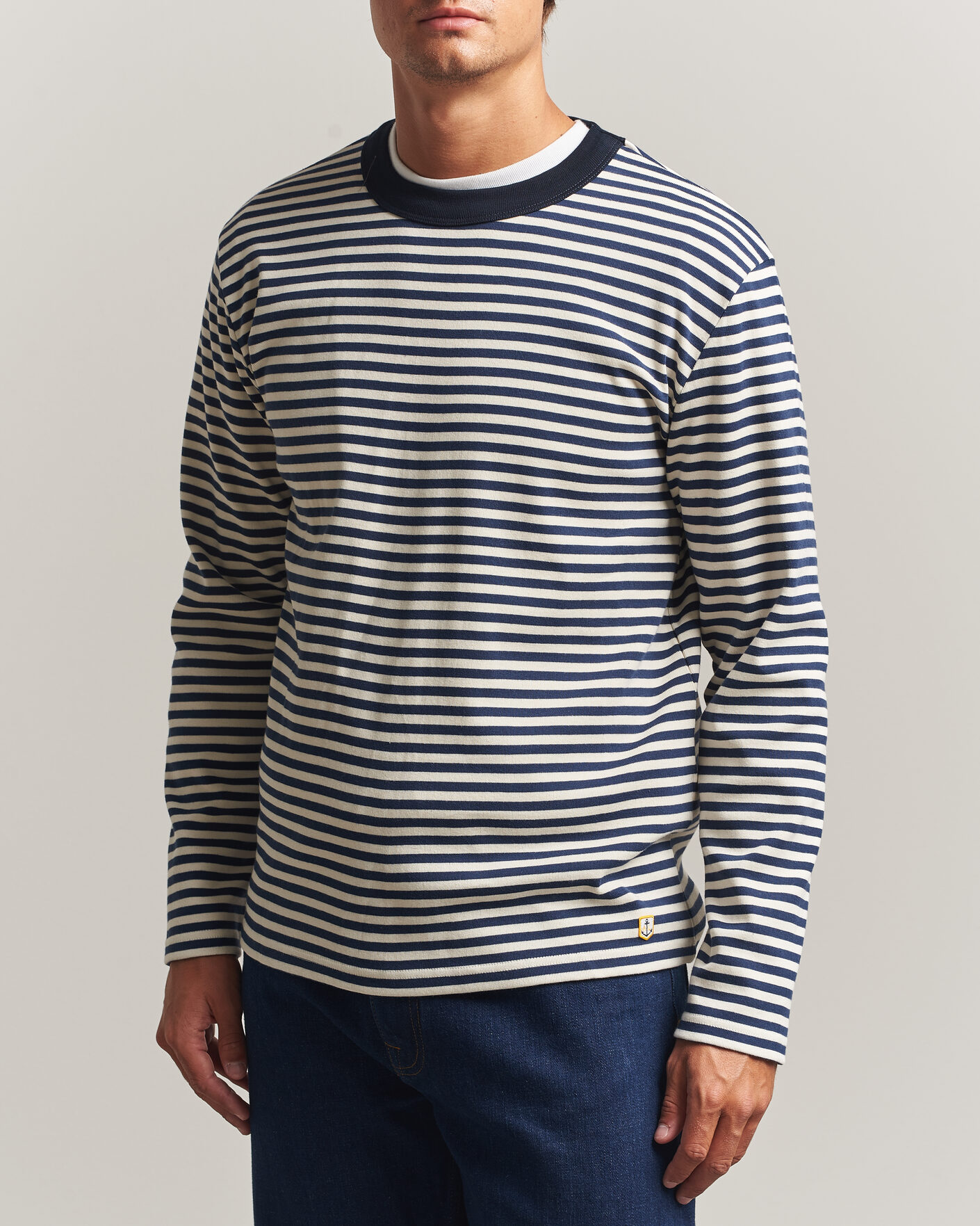 Herre | T-Shirts | Armor-lux | Héritage Striped Long Sleeve T-Shirt Marine/Milk