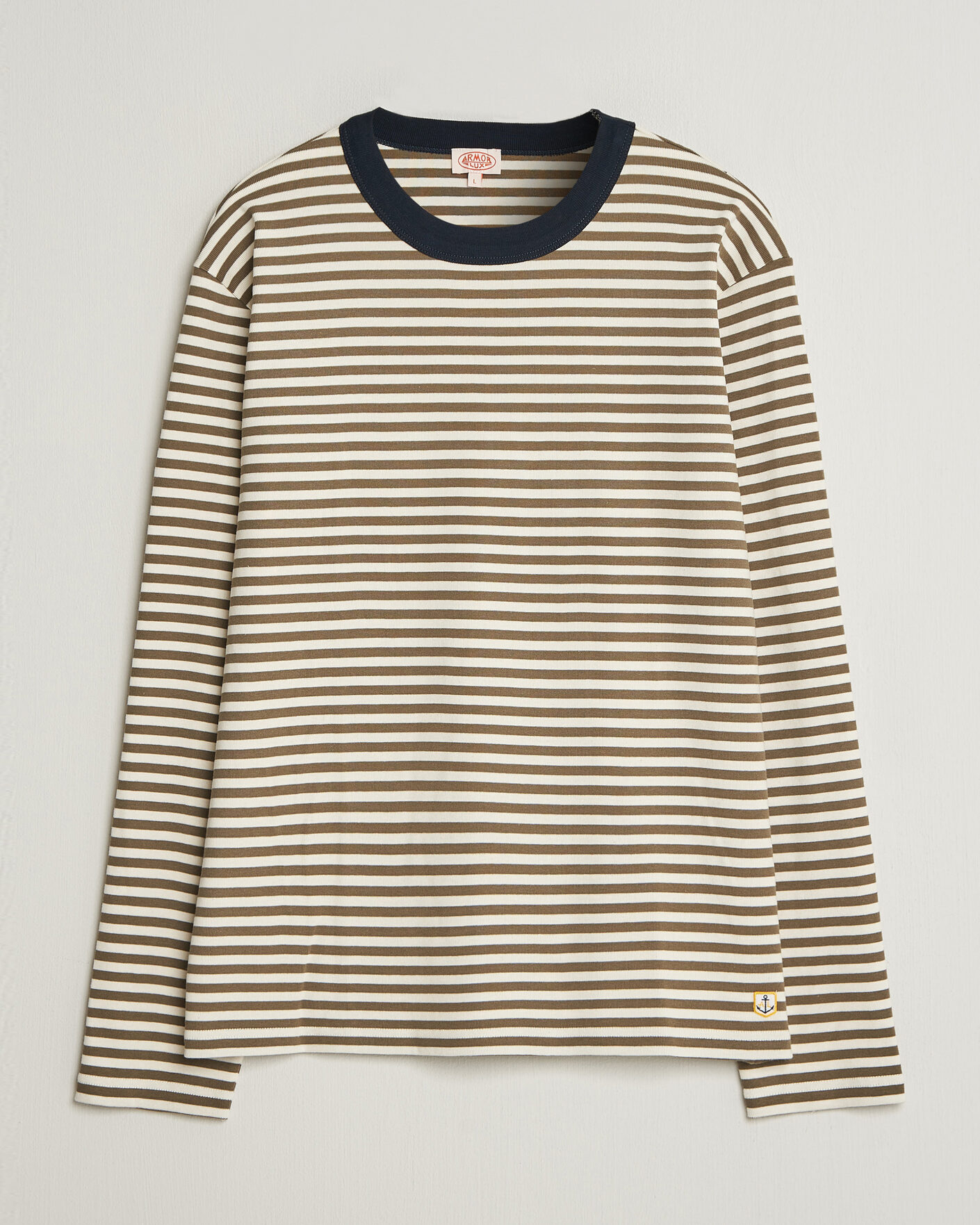 Herre | T-Shirts | Armor-lux | Héritage Striped Long Sleeve T-Shirt Olive/Milk