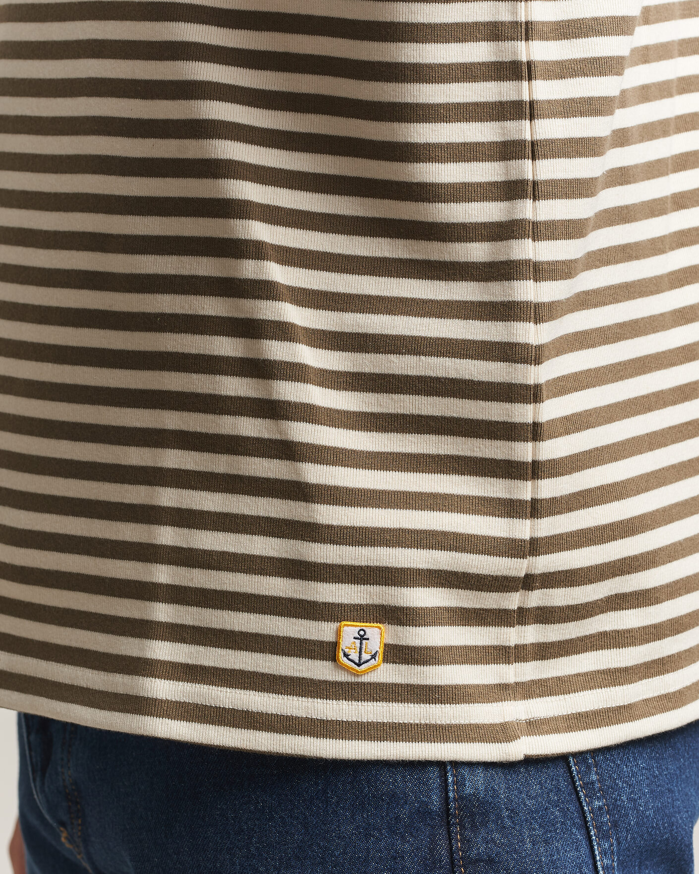Herre | T-Shirts | Armor-lux | Héritage Striped Long Sleeve T-Shirt Olive/Milk