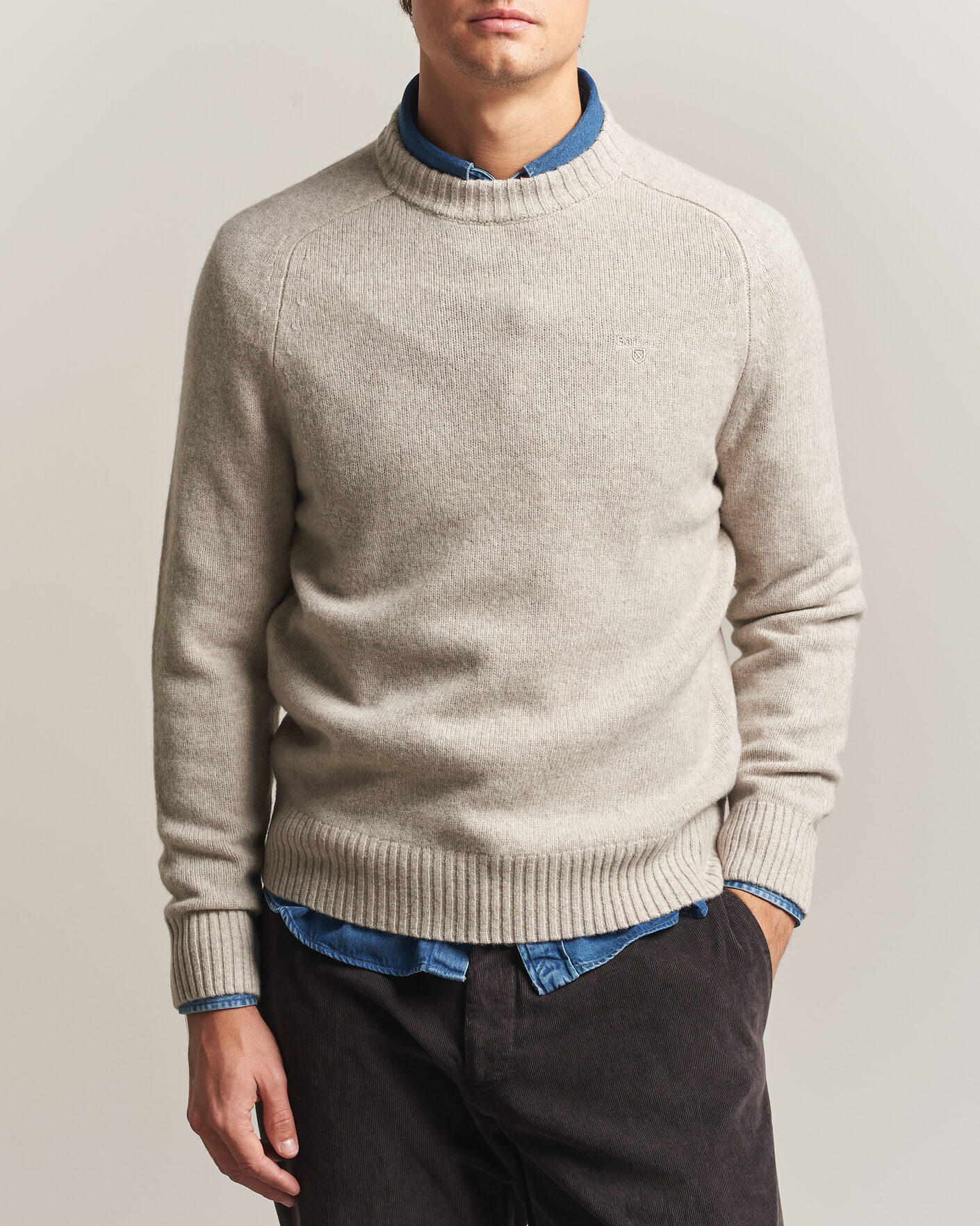 Herre | Gensere | Barbour Lifestyle | Newtown Lambswool Crewneck Light Grey Marl