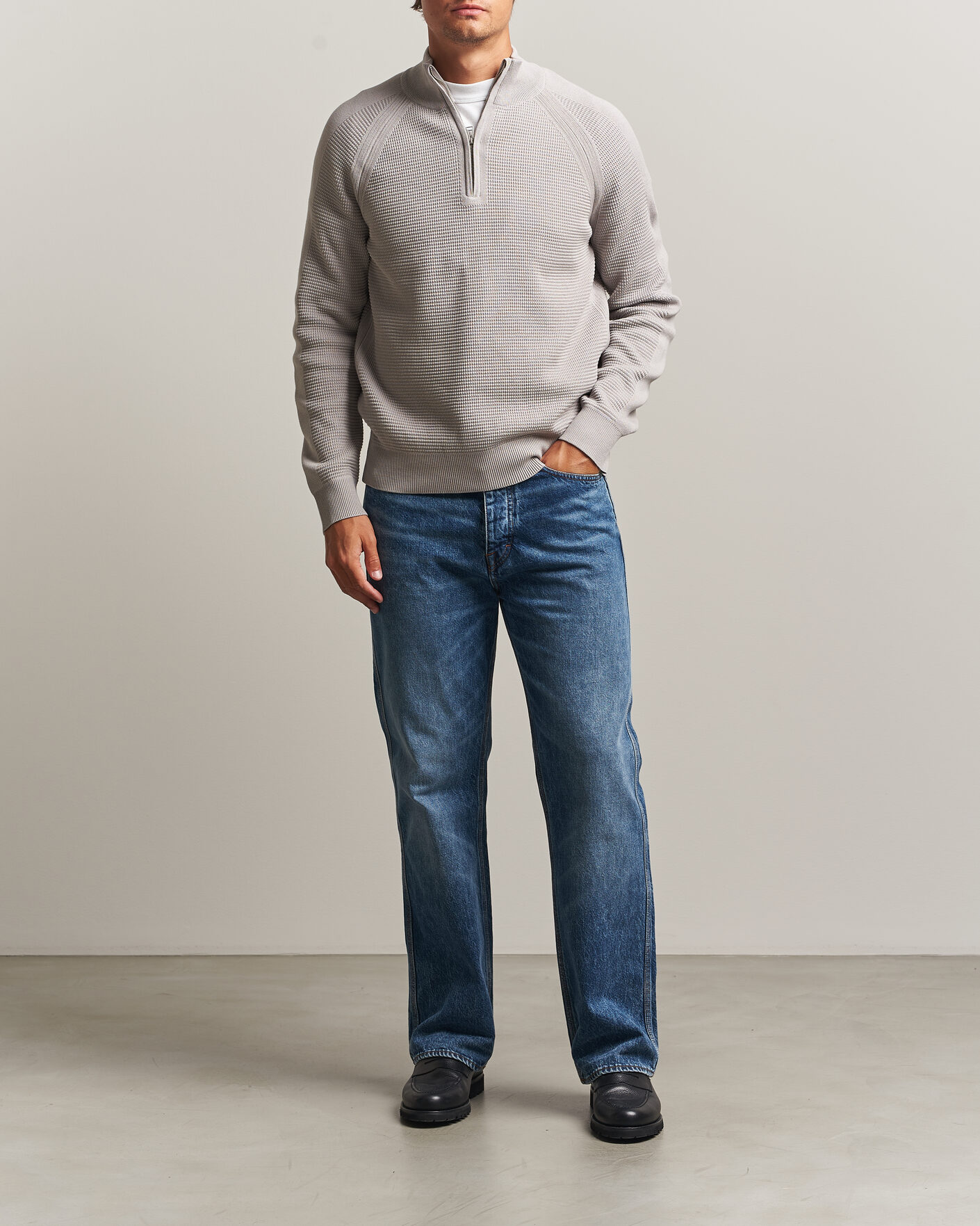 Herre | Gensere | Belstaff | Bradwell Cotton Knitted Quarter Zip Concrete