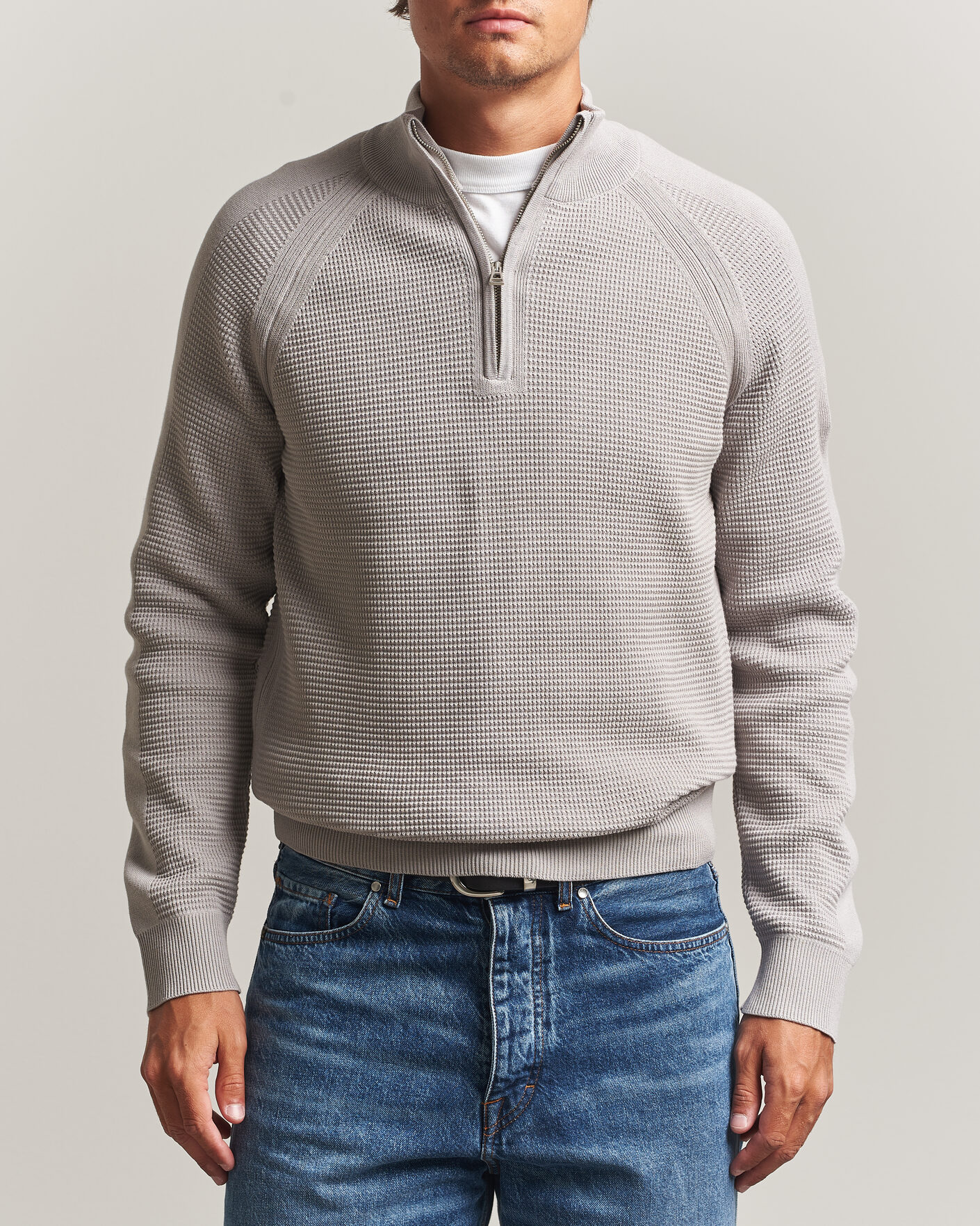 Herre | Gensere | Belstaff | Bradwell Cotton Knitted Quarter Zip Concrete