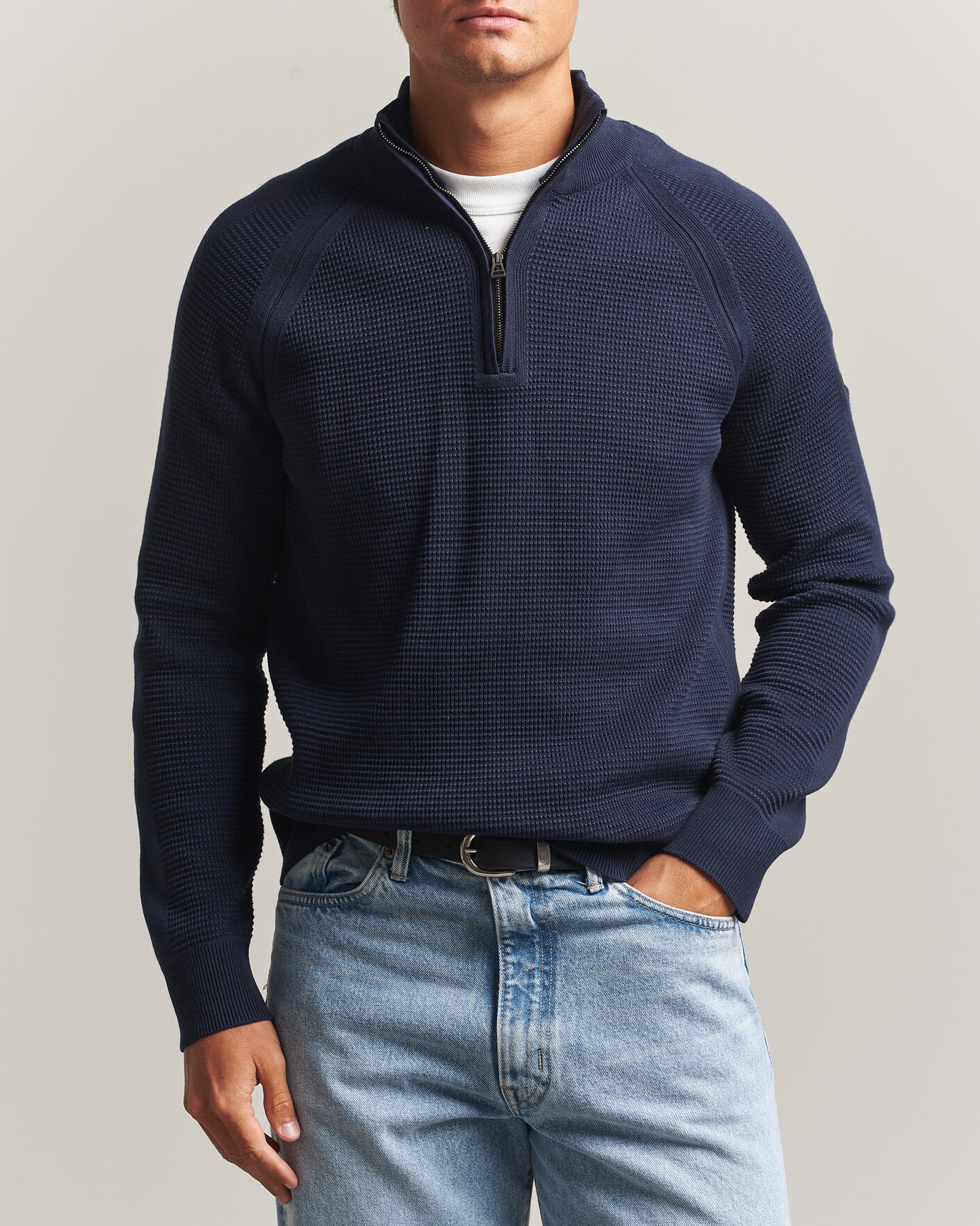 Herre | Gensere | Belstaff | Bradwell Cotton Knitted Quarter Zip Dark Ink