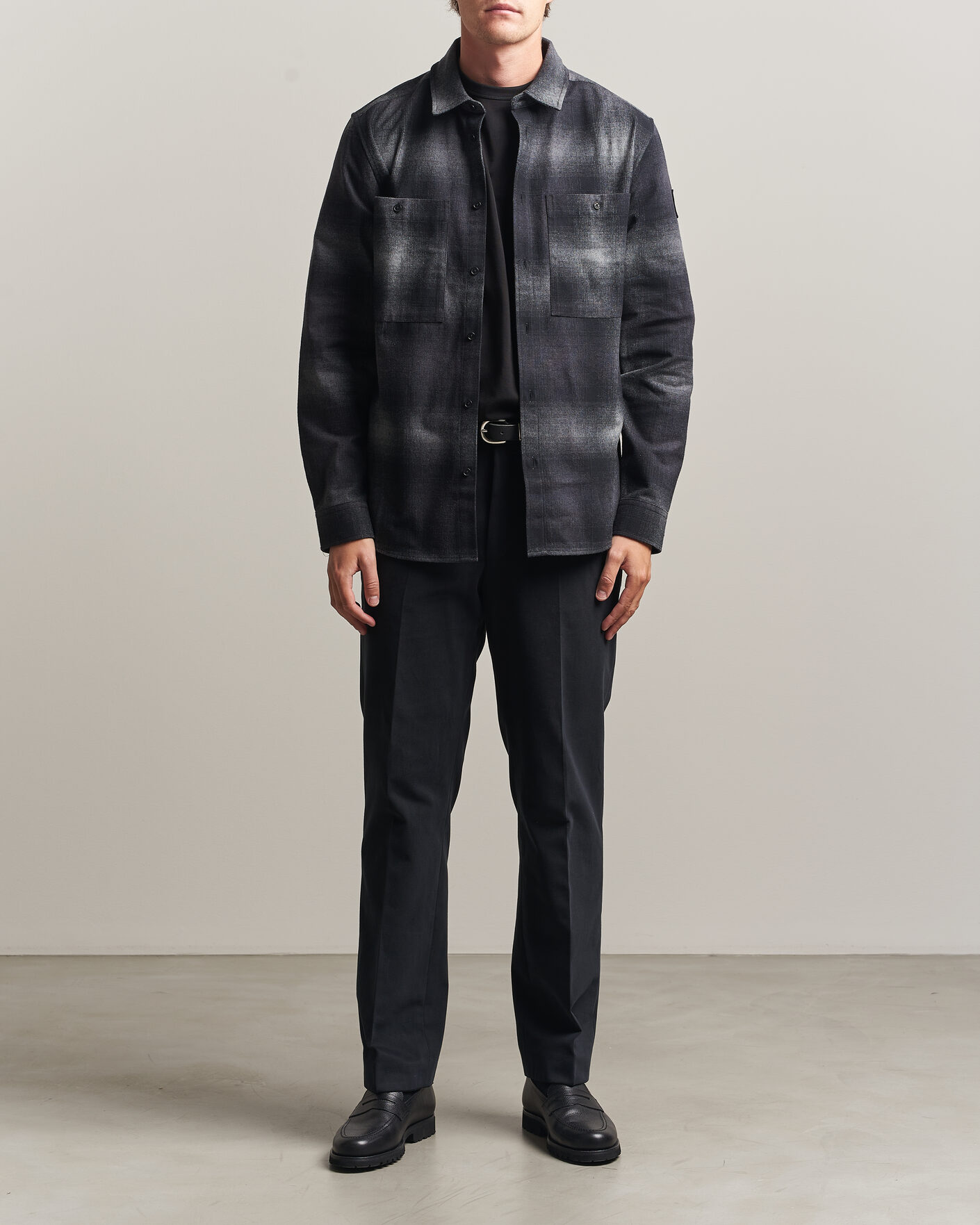 Herre | Skjorter | Belstaff | Outpost Cotton Flannel Checked Overshirt Black
