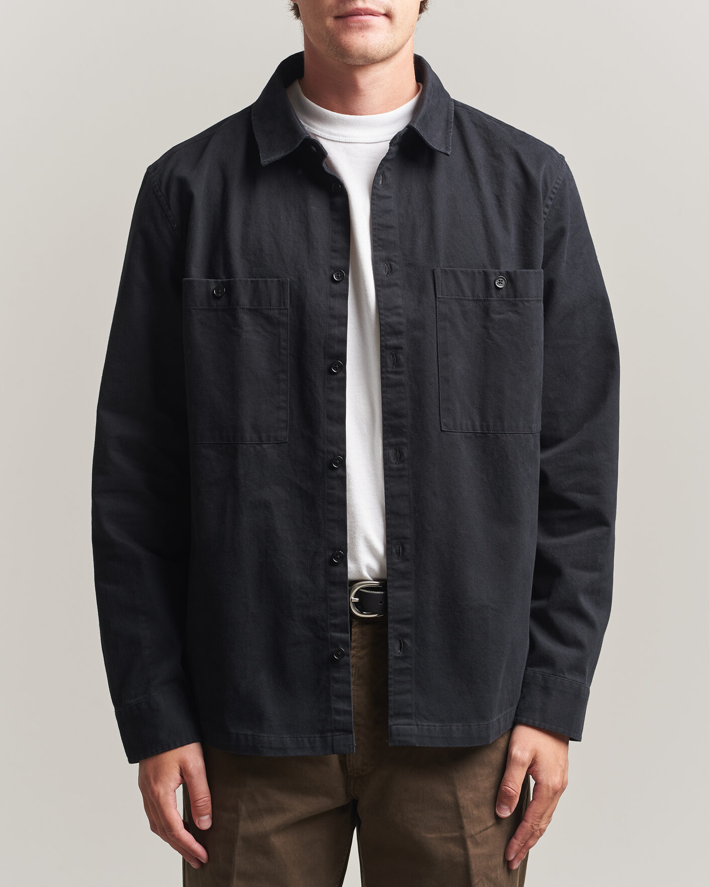 Herre | Skjorter | Belstaff | Outpost Cotton Herringbone Overshirt Black