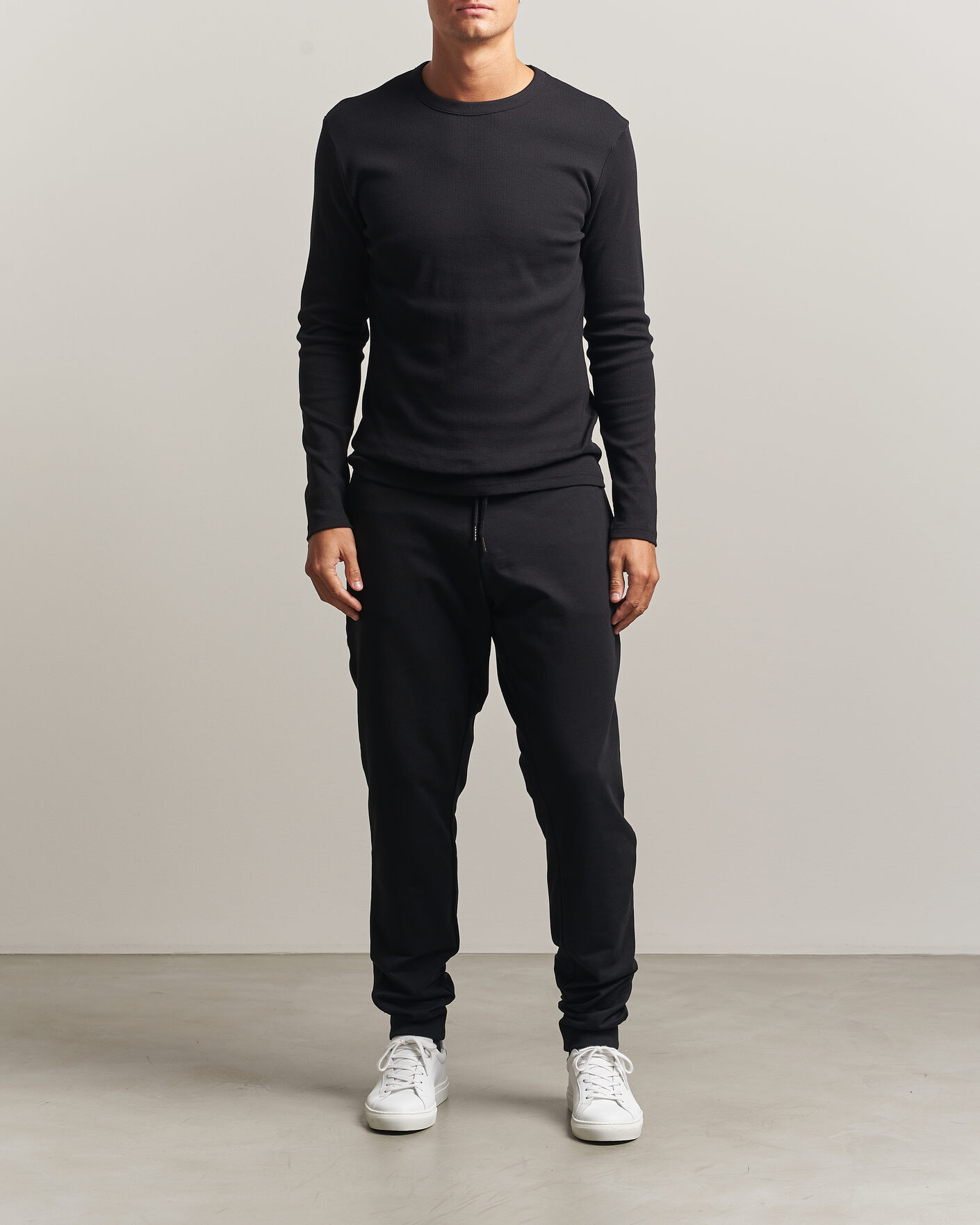Herre | T-Shirts | Bread & Boxers | Ribbed Long Sleeve T-Shirt Black