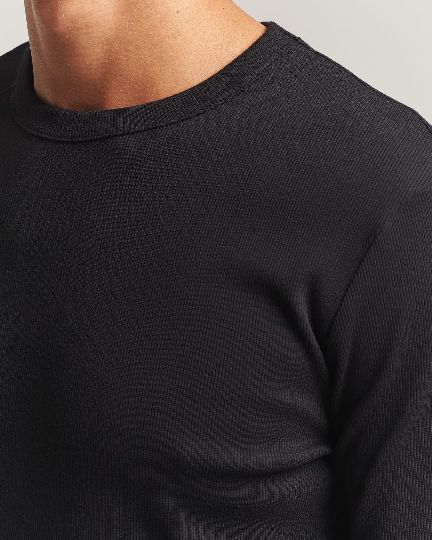 Herre | T-Shirts | Bread & Boxers | Ribbed Long Sleeve T-Shirt Black
