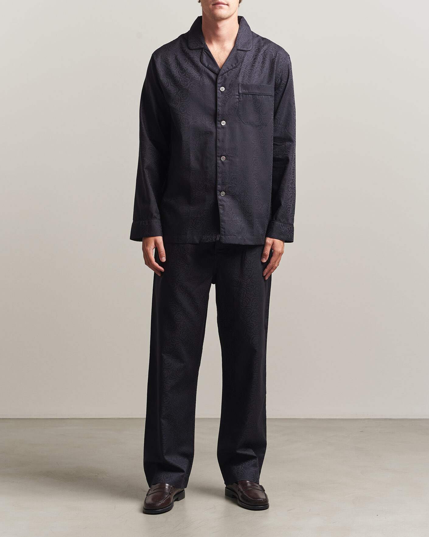 Herre | Pyjamaser og badekåper | Derek Rose | Piped Jacquard Cotton Pyjama Set Black