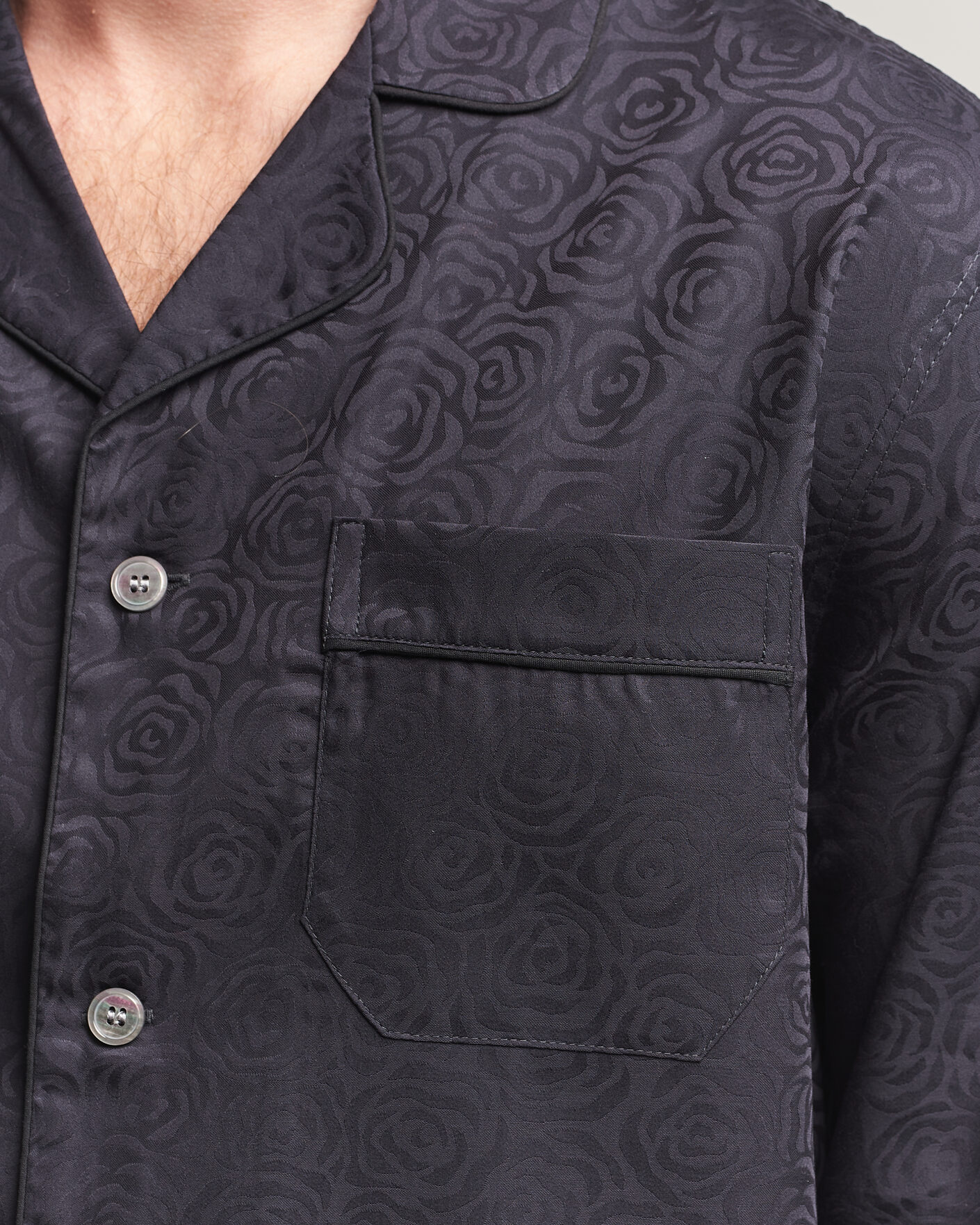 Herre | Pyjamaser og badekåper | Derek Rose | Piped Jacquard Cotton Pyjama Set Black