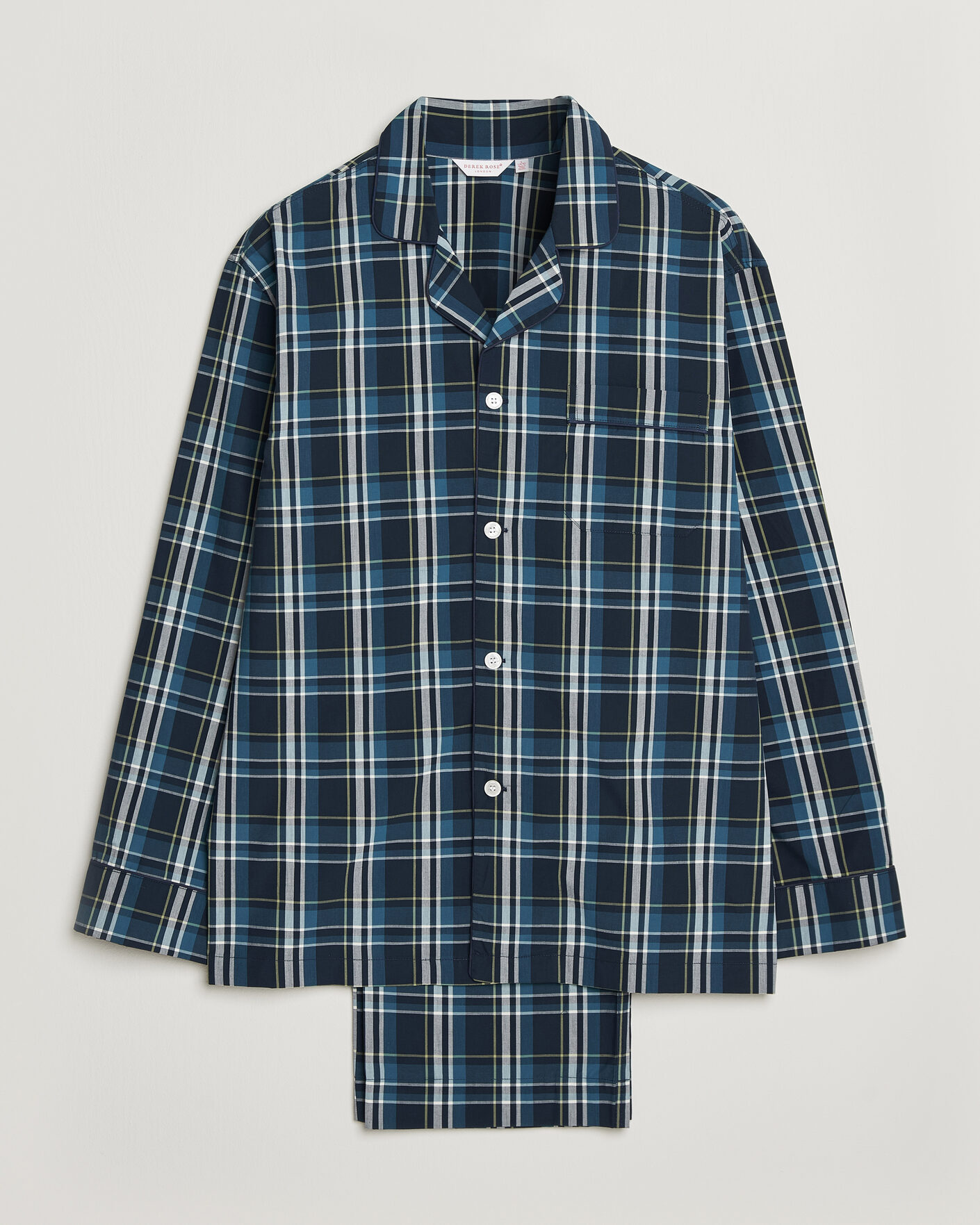 Herre | Pyjamaser og badekåper | Derek Rose | Piped Checked Cotton Pyjama Set Navy