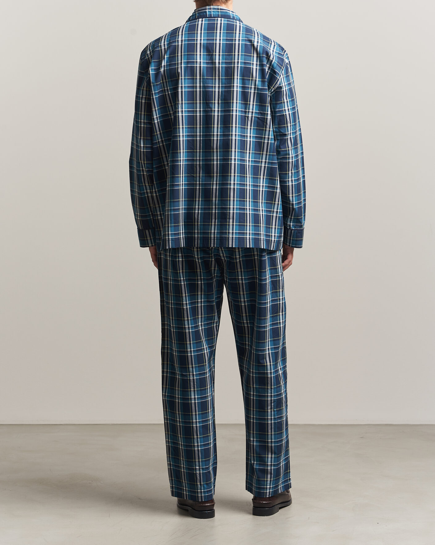 Herre | Pyjamaser og badekåper | Derek Rose | Piped Checked Cotton Pyjama Set Navy
