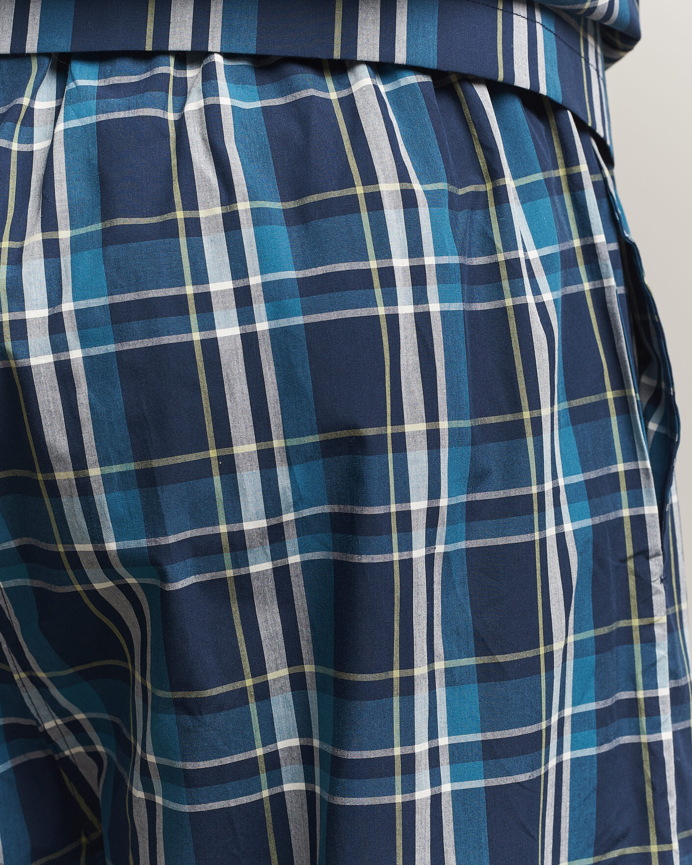 Herre | Pyjamaser og badekåper | Derek Rose | Piped Checked Cotton Pyjama Set Navy