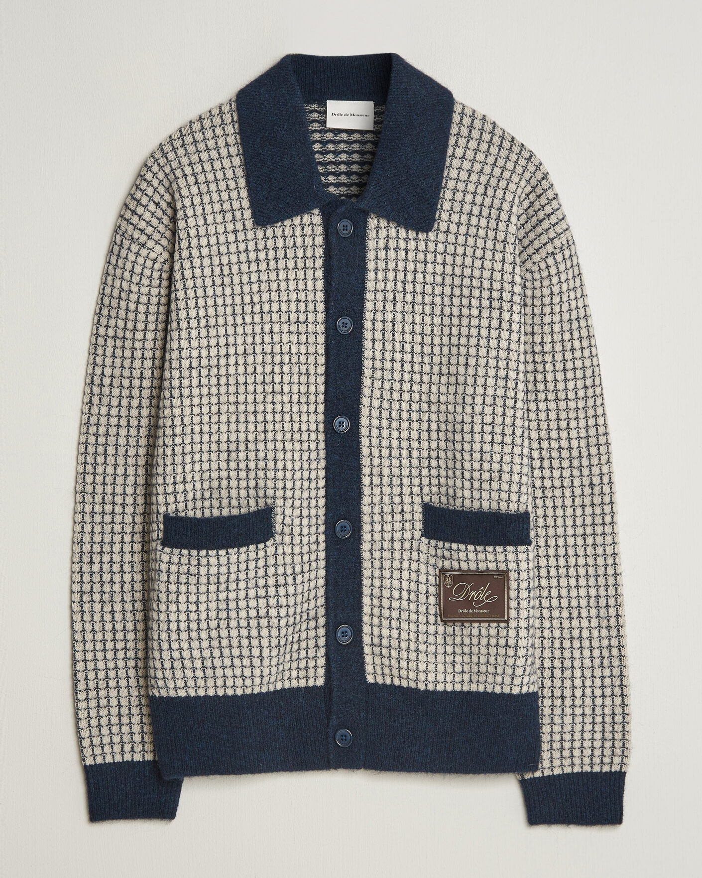 Herre | Gensere | Drôle de Monsieur | Waffle Knitted Cardigan Navy