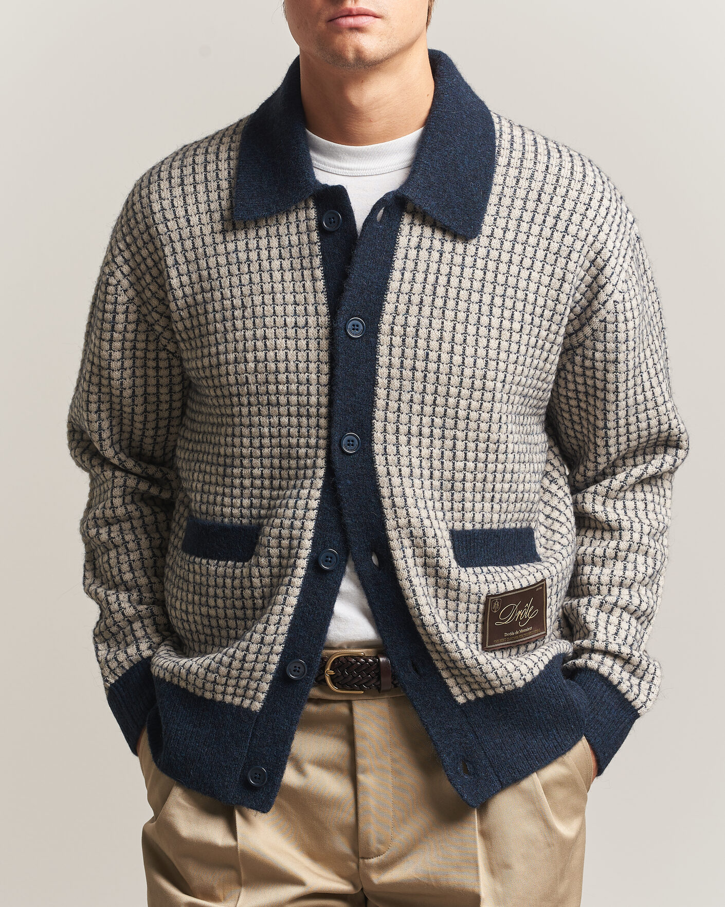 Herre | Gensere | Drôle de Monsieur | Waffle Knitted Cardigan Navy