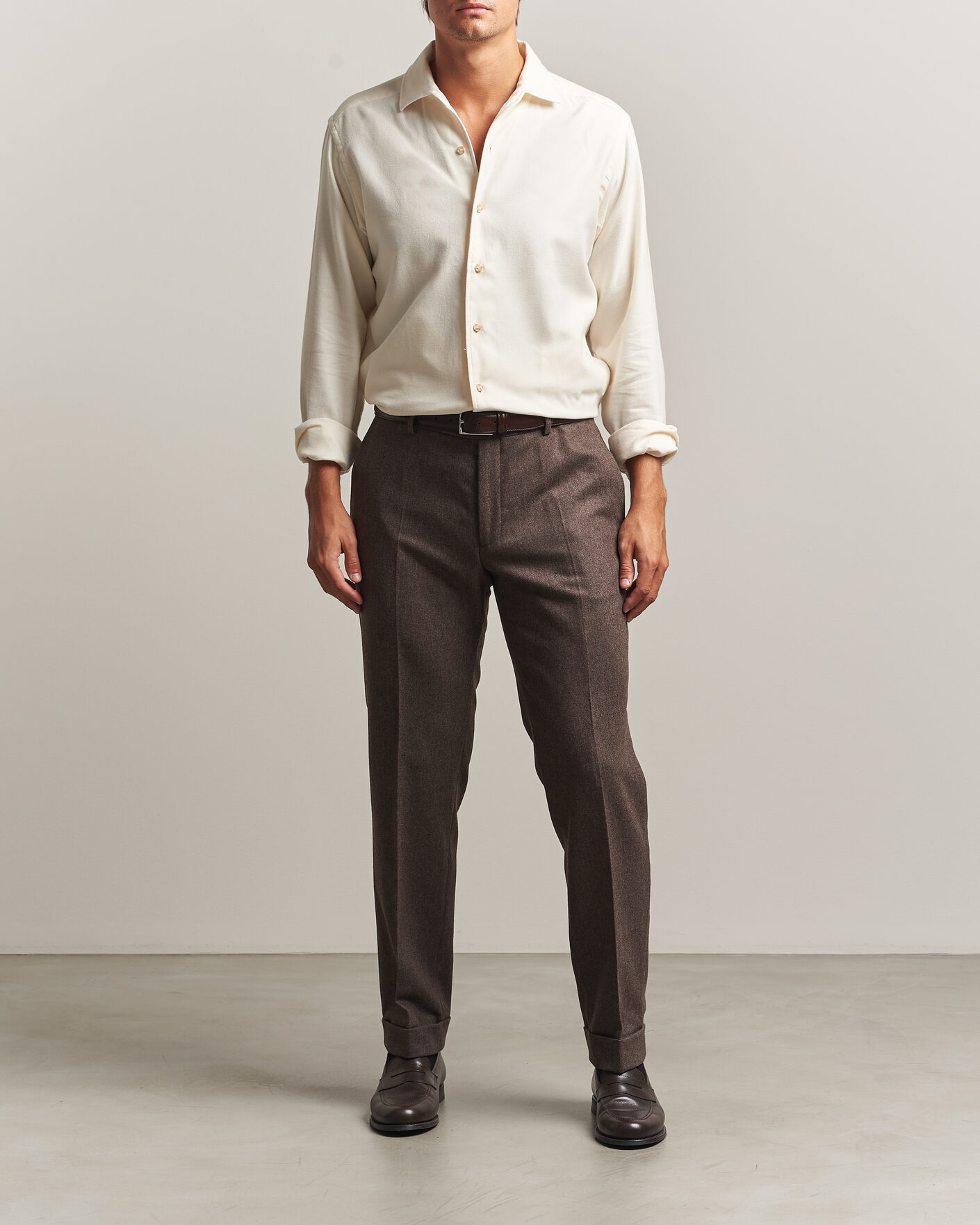 Herre | Skjorter | Eton | Casual Fit One Piece Collar Flannel Shirt Off White