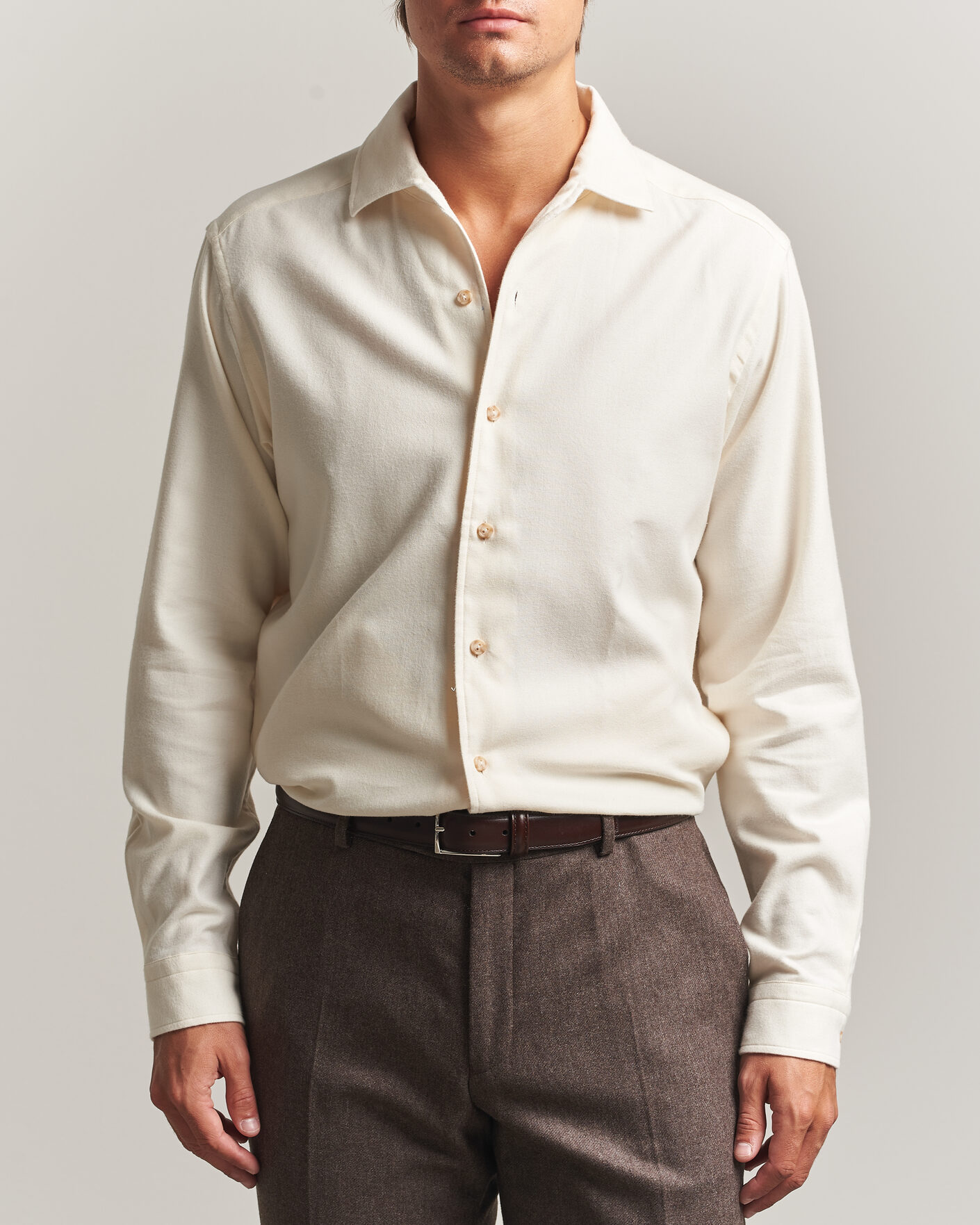 Herre | Skjorter | Eton | Casual Fit One Piece Collar Flannel Shirt Off White