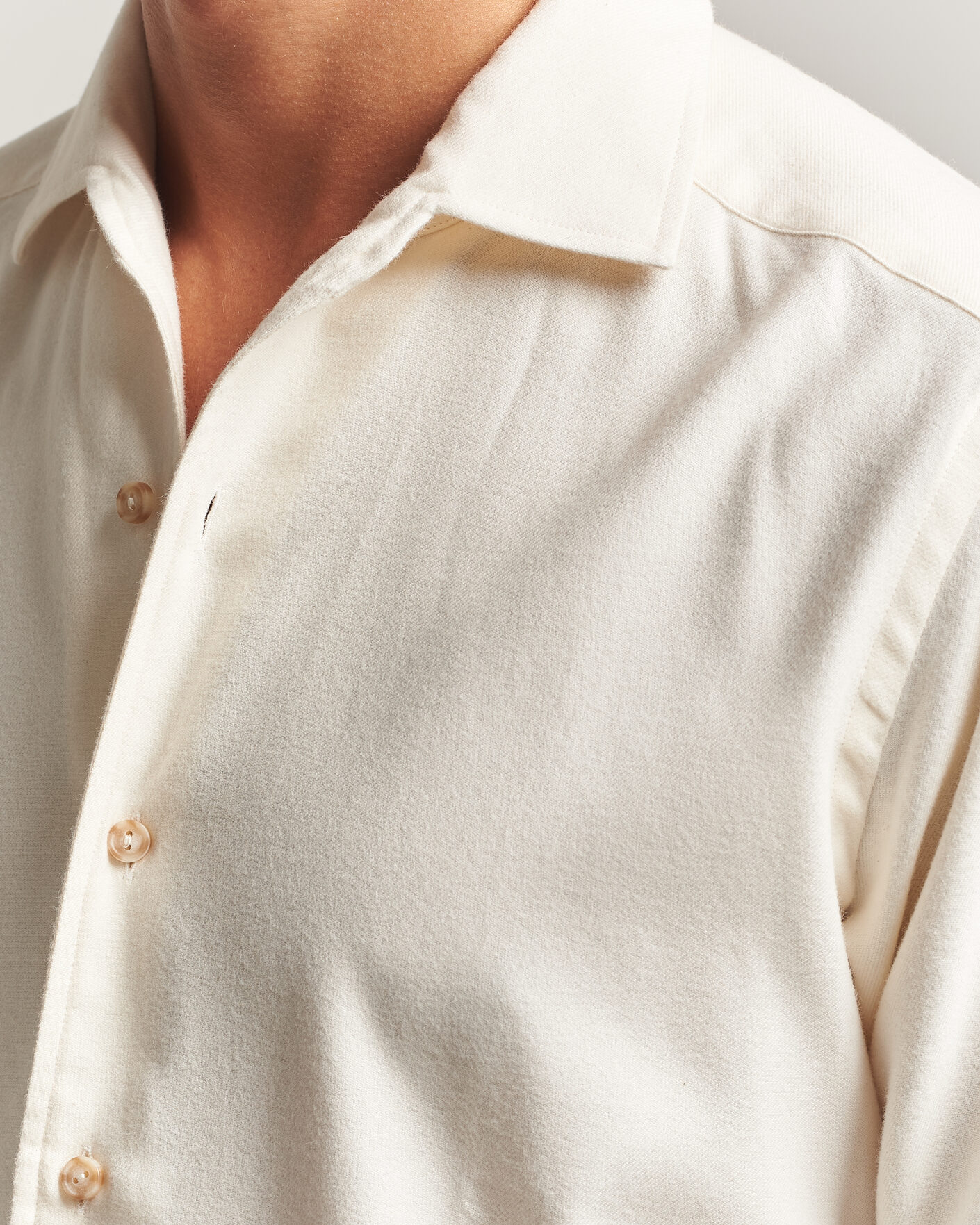 Herre | Skjorter | Eton | Casual Fit One Piece Collar Flannel Shirt Off White