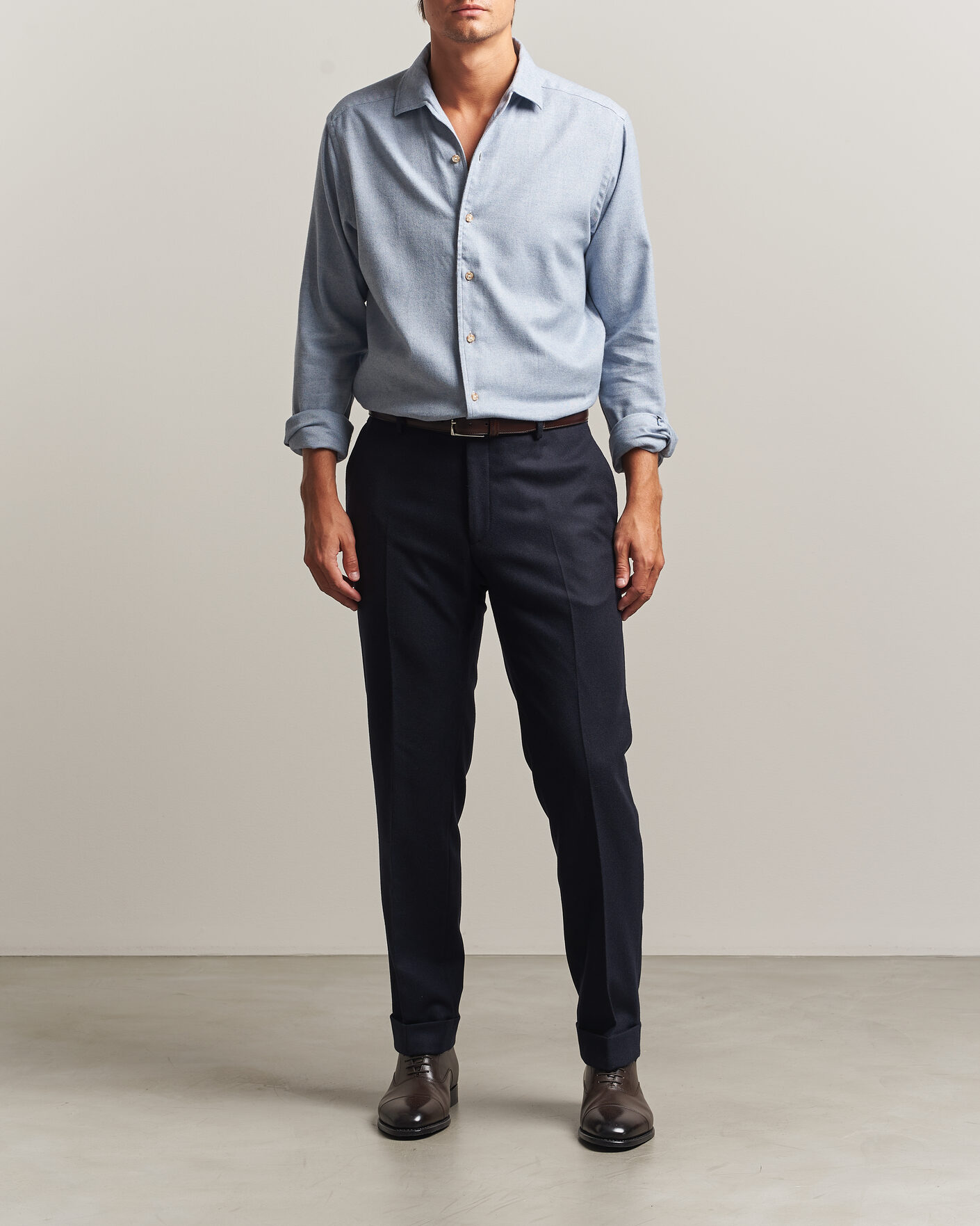 Herre | Skjorter | Eton | Casual Fit One Piece Collar Flannel Shirt Light Blue