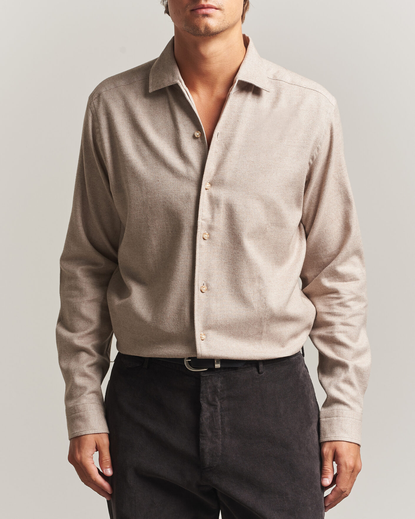 Herre | Skjorter | Eton | Casual Fit One Piece Collar Flannel Shirt Beige