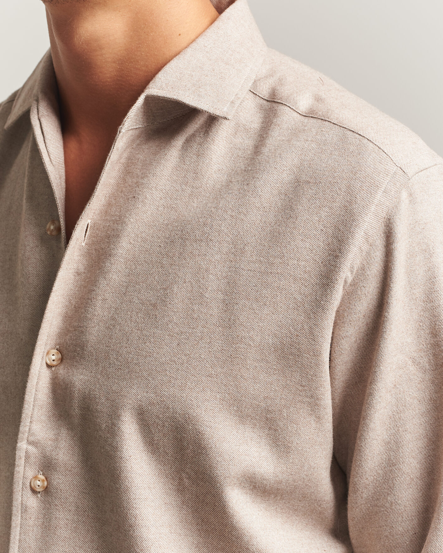 Herre | Skjorter | Eton | Casual Fit One Piece Collar Flannel Shirt Beige
