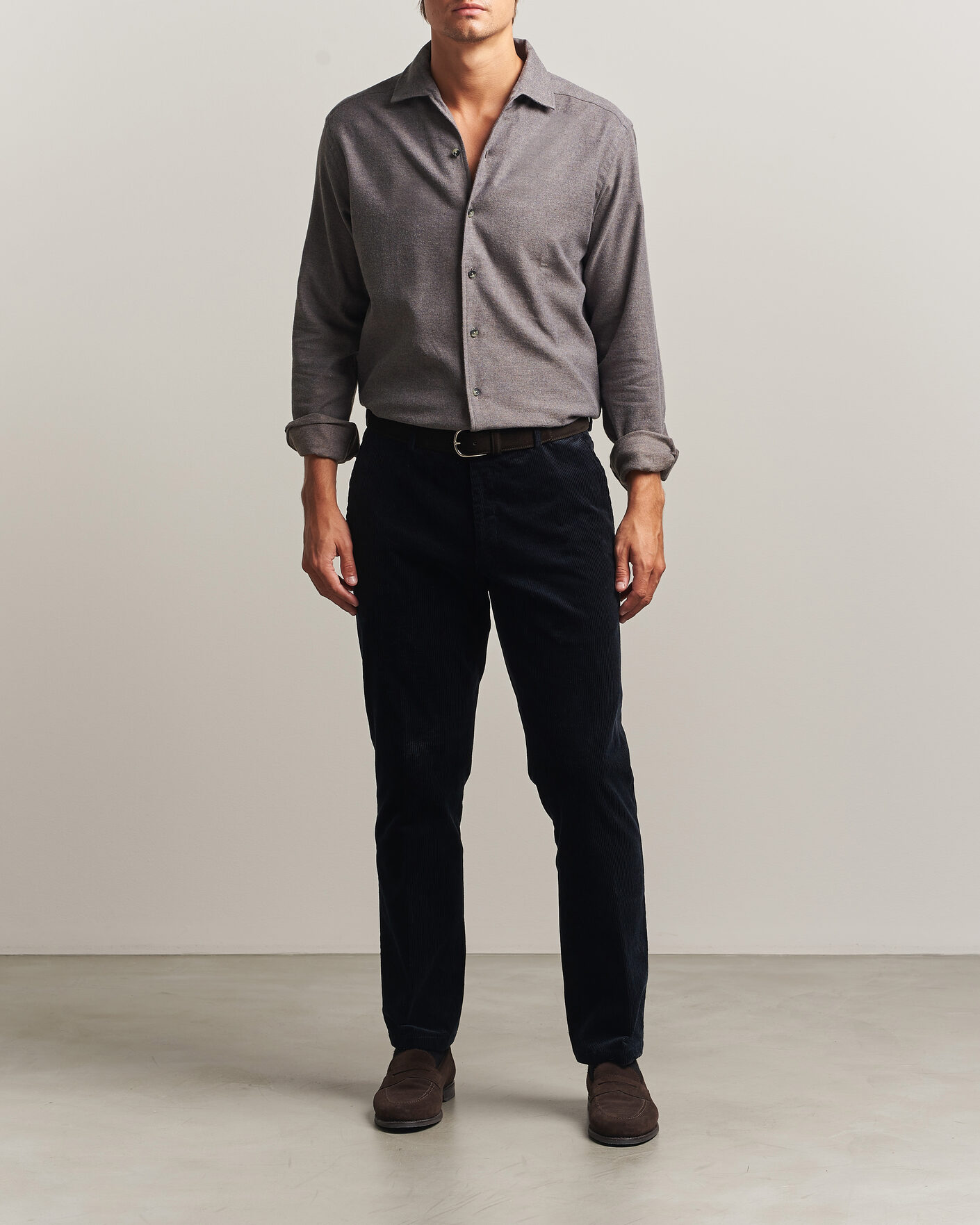 Herre | Skjorter | Eton | Casual Fit One Piece Collar Flannel Shirt Dark Brown