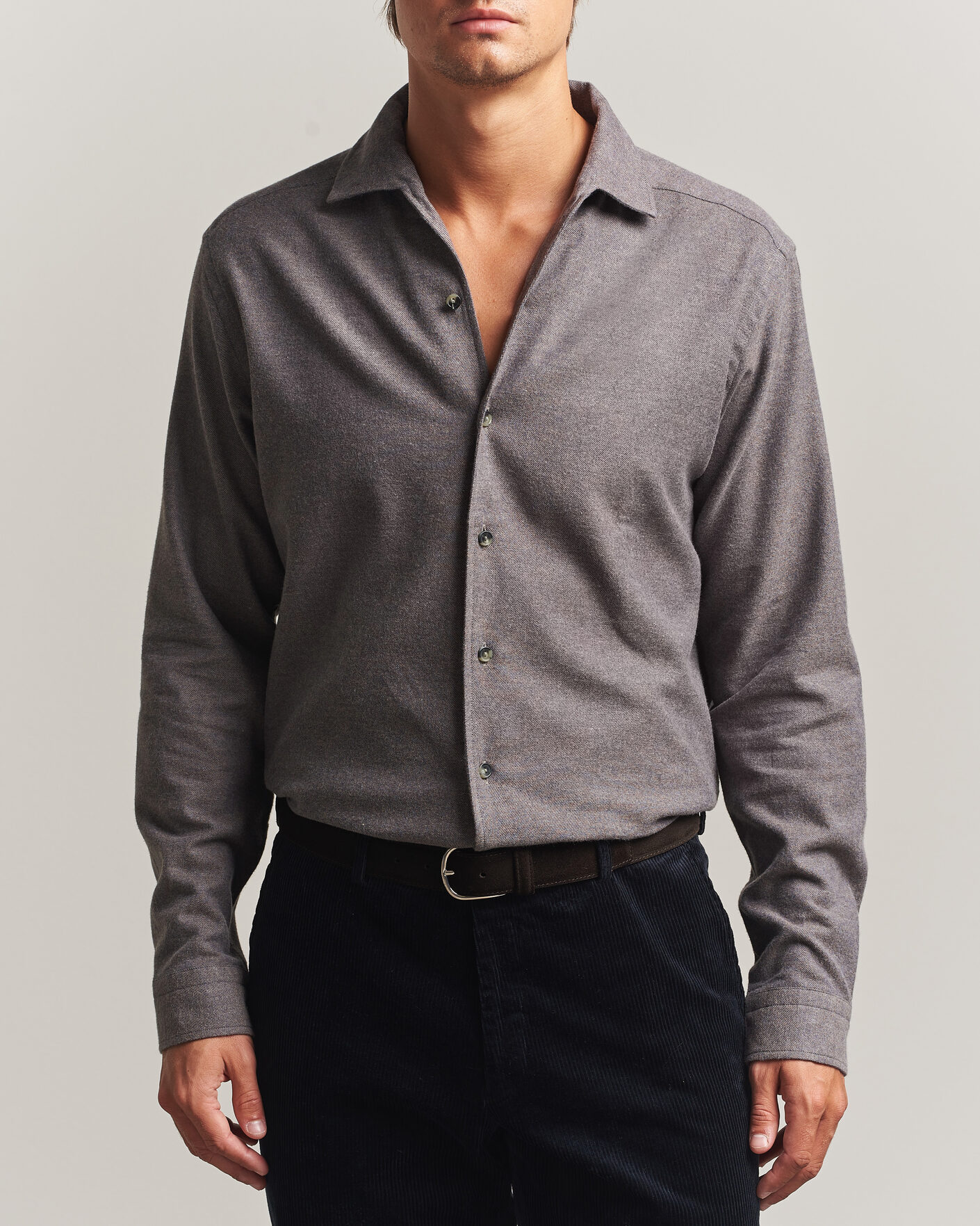 Herre | Skjorter | Eton | Casual Fit One Piece Collar Flannel Shirt Dark Brown
