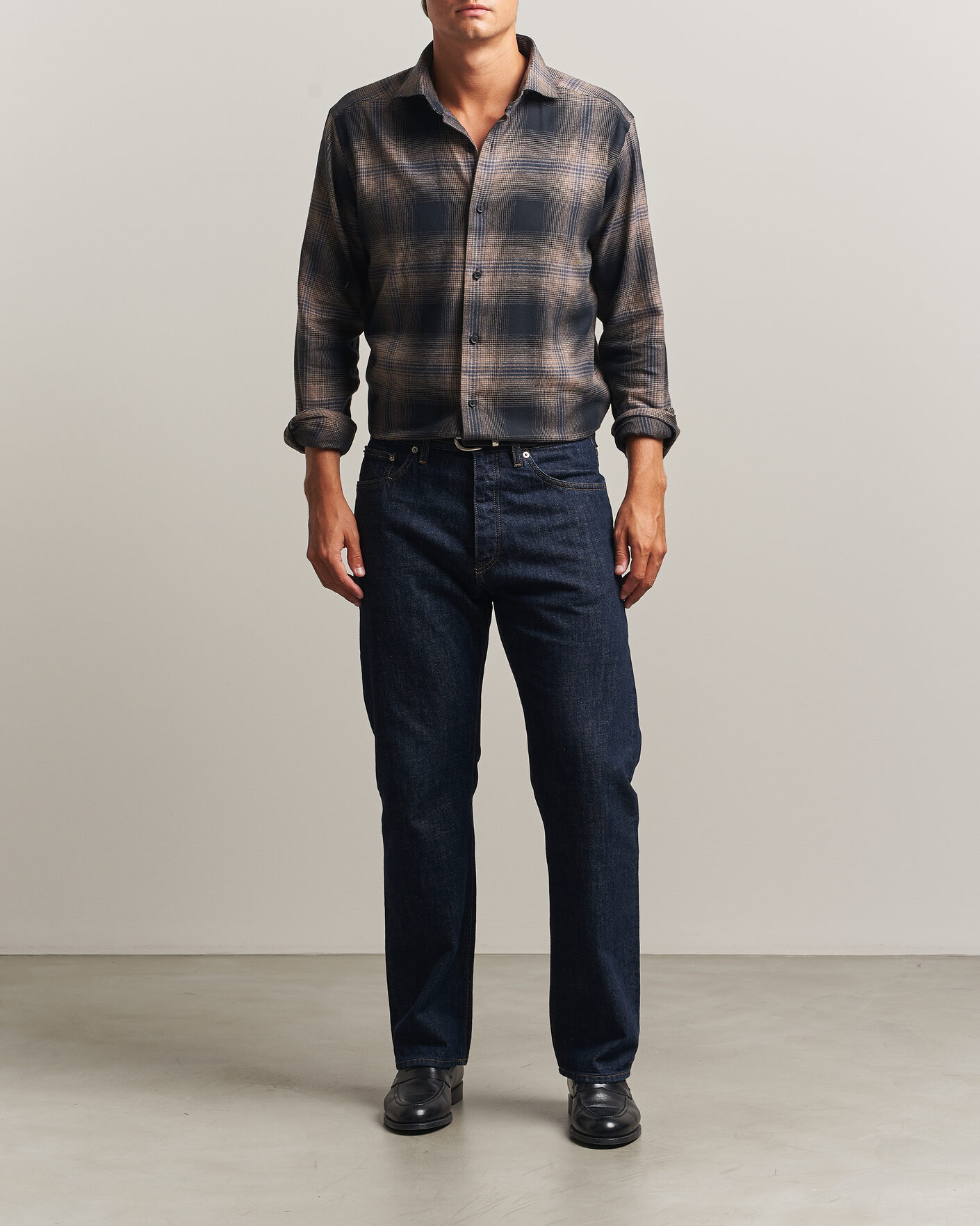 Herre | Skjorter | Eton | Casual Fit Checked Flannel Shirt Navy Blue
