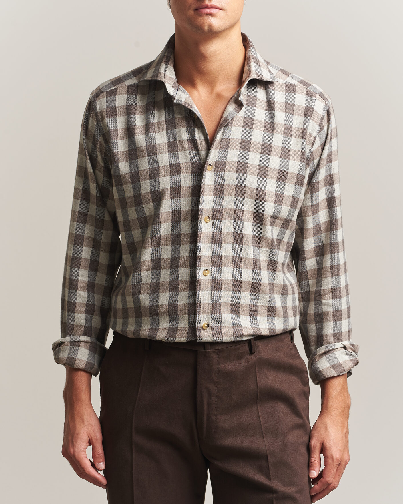 Herre | Skjorter | Eton | Casual Fit Checked Flannel Shirt Beige