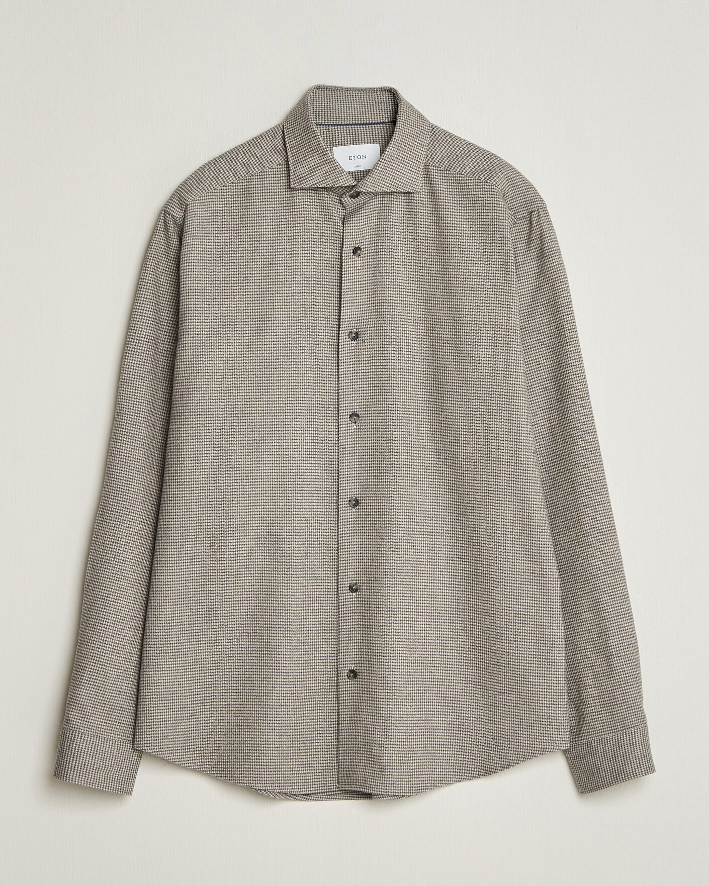 Herre | Skjorter | Eton | Casual Fit Houndstooth Flannel Shirt Mid Grey