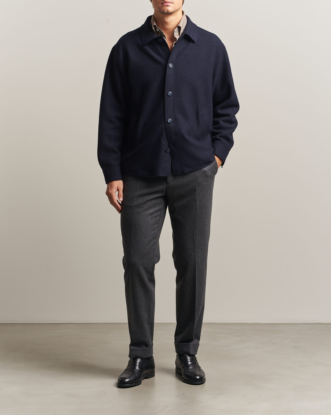 Herre | Jakker | Eton | Boiled Wool Shirt Jacket Navy Blue