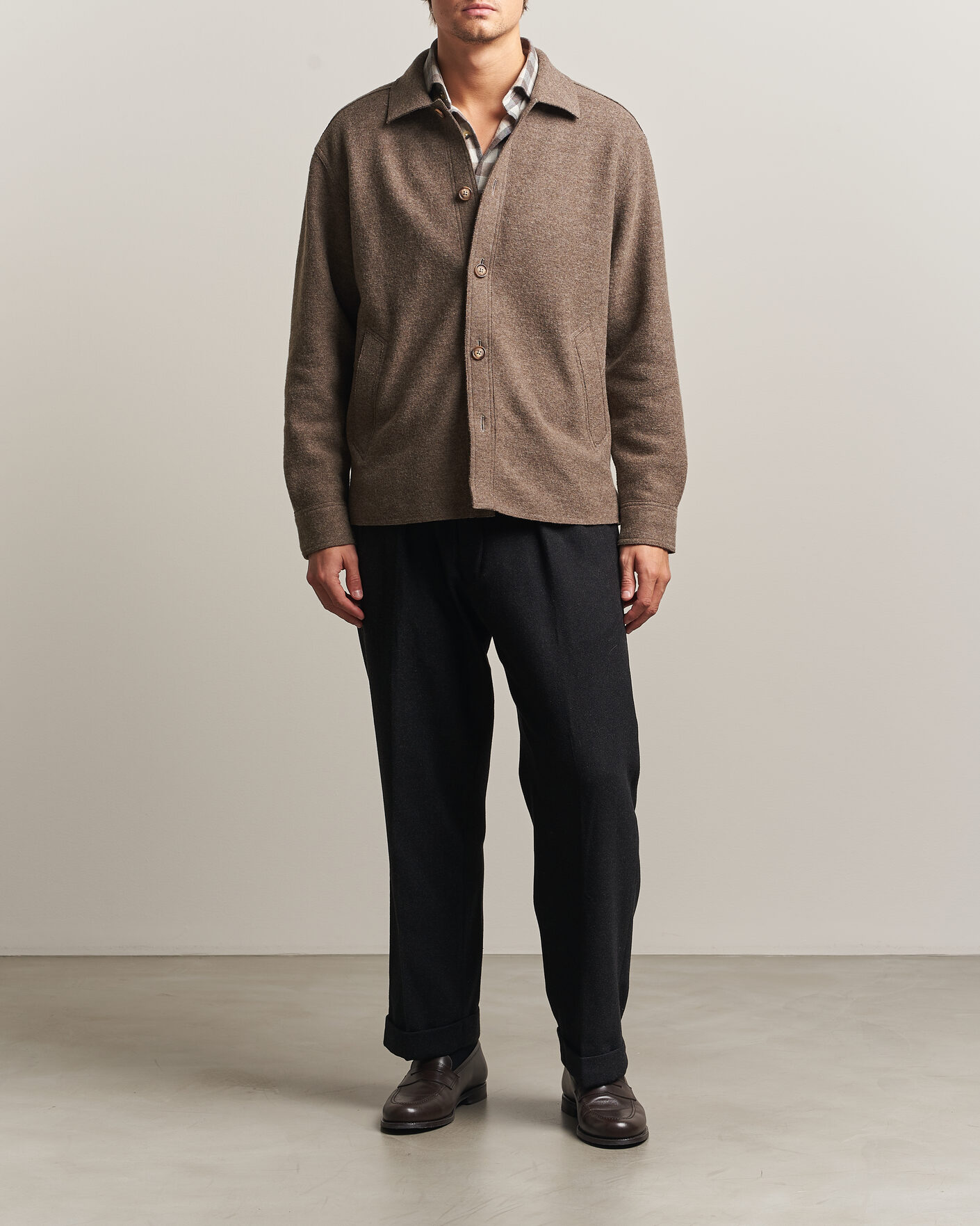 Herre | Jakker | Eton | Boiled Wool Shirt Jacket Brown