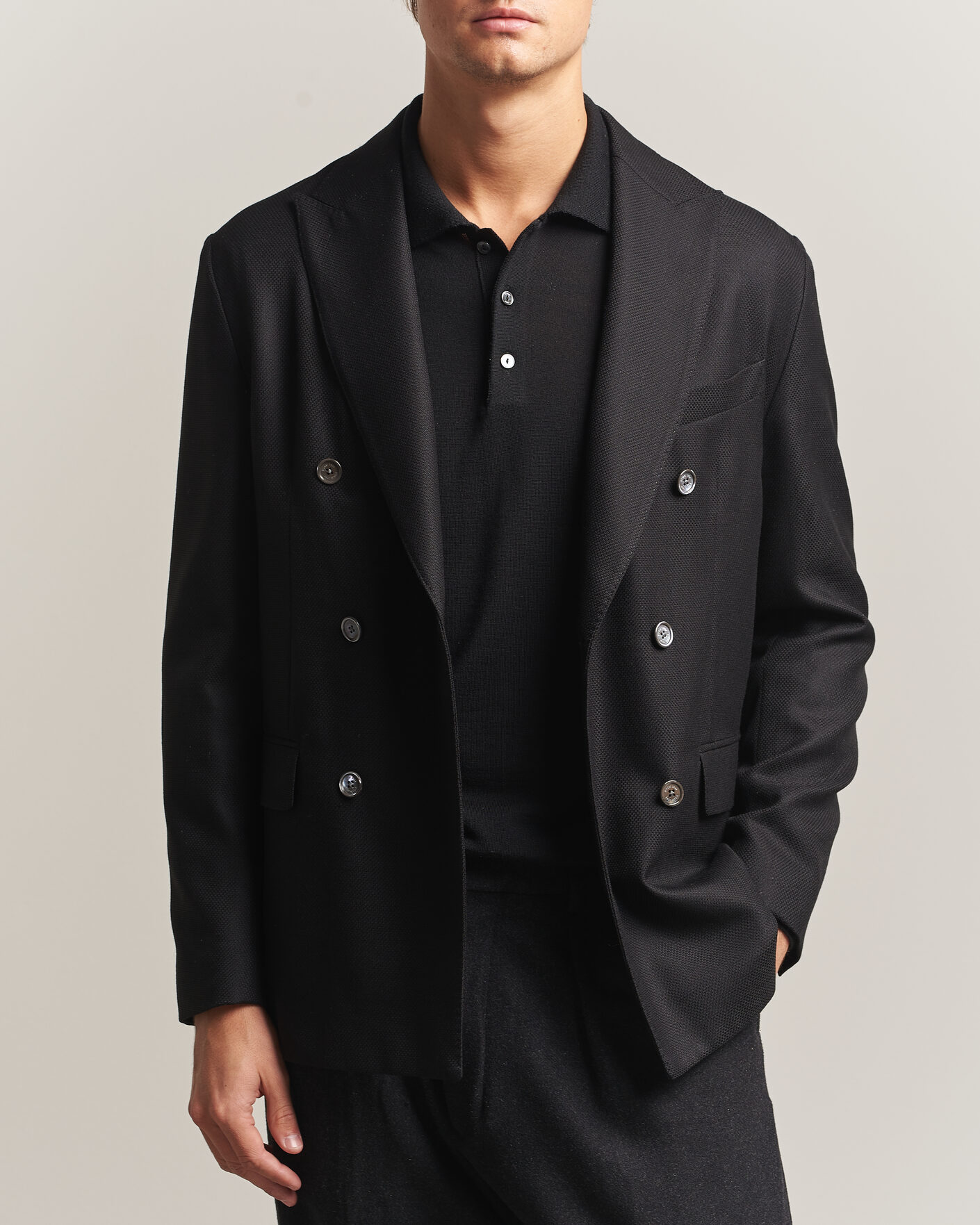 Herre | Dressjakker | Eton | Double Breasted Hopsack Soft jacket Black