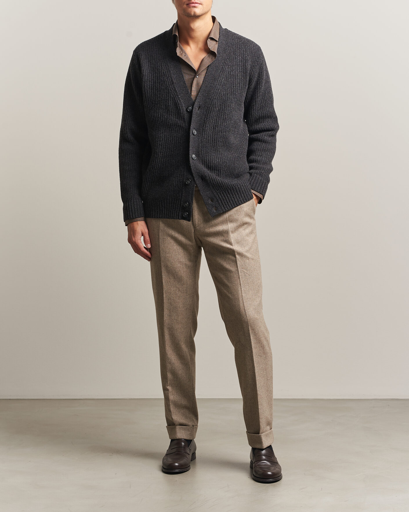 Herre | Gensere | Eton | Merino Wool Rib Cardigan Dark Grey