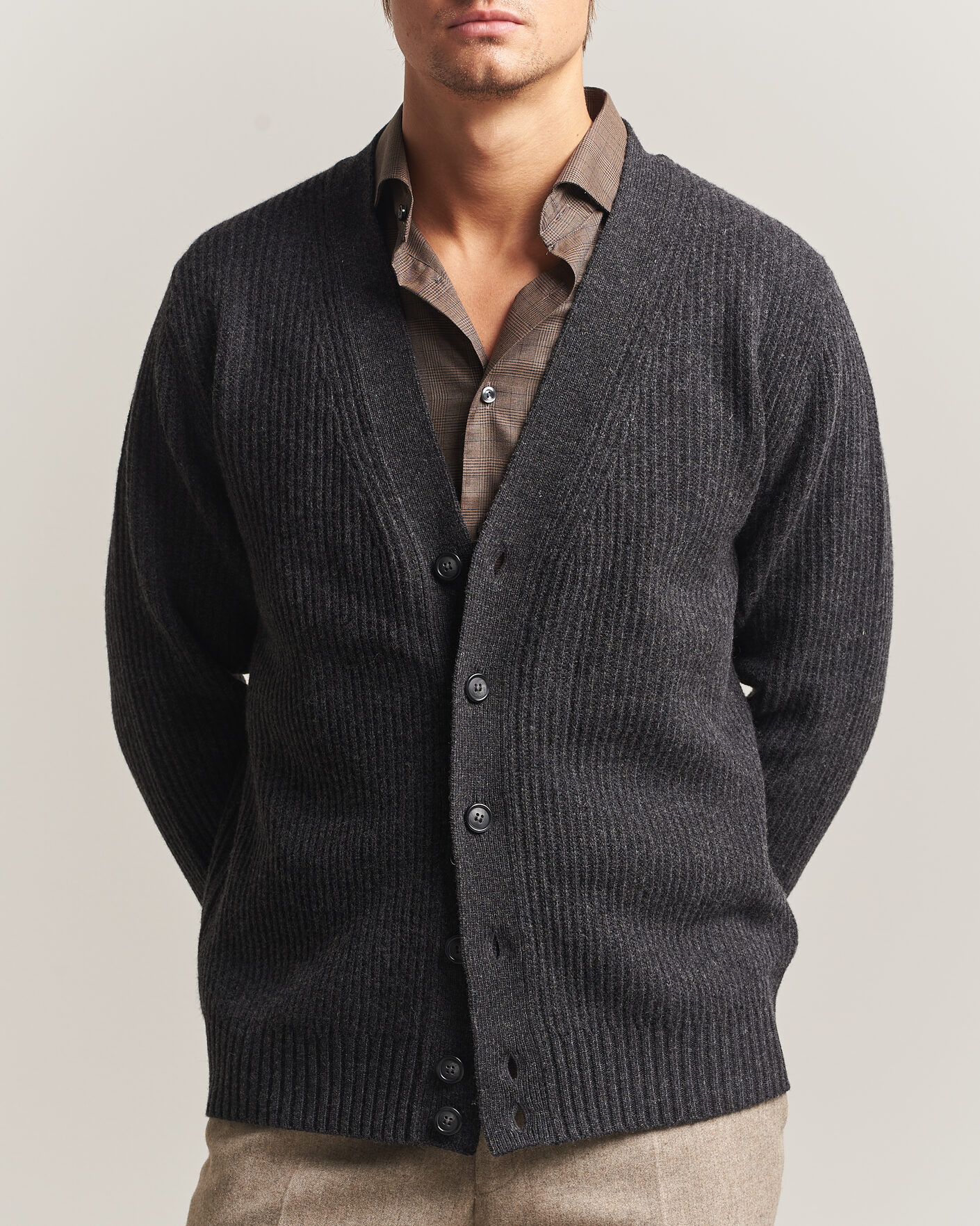 Herre | Gensere | Eton | Merino Wool Rib Cardigan Dark Grey