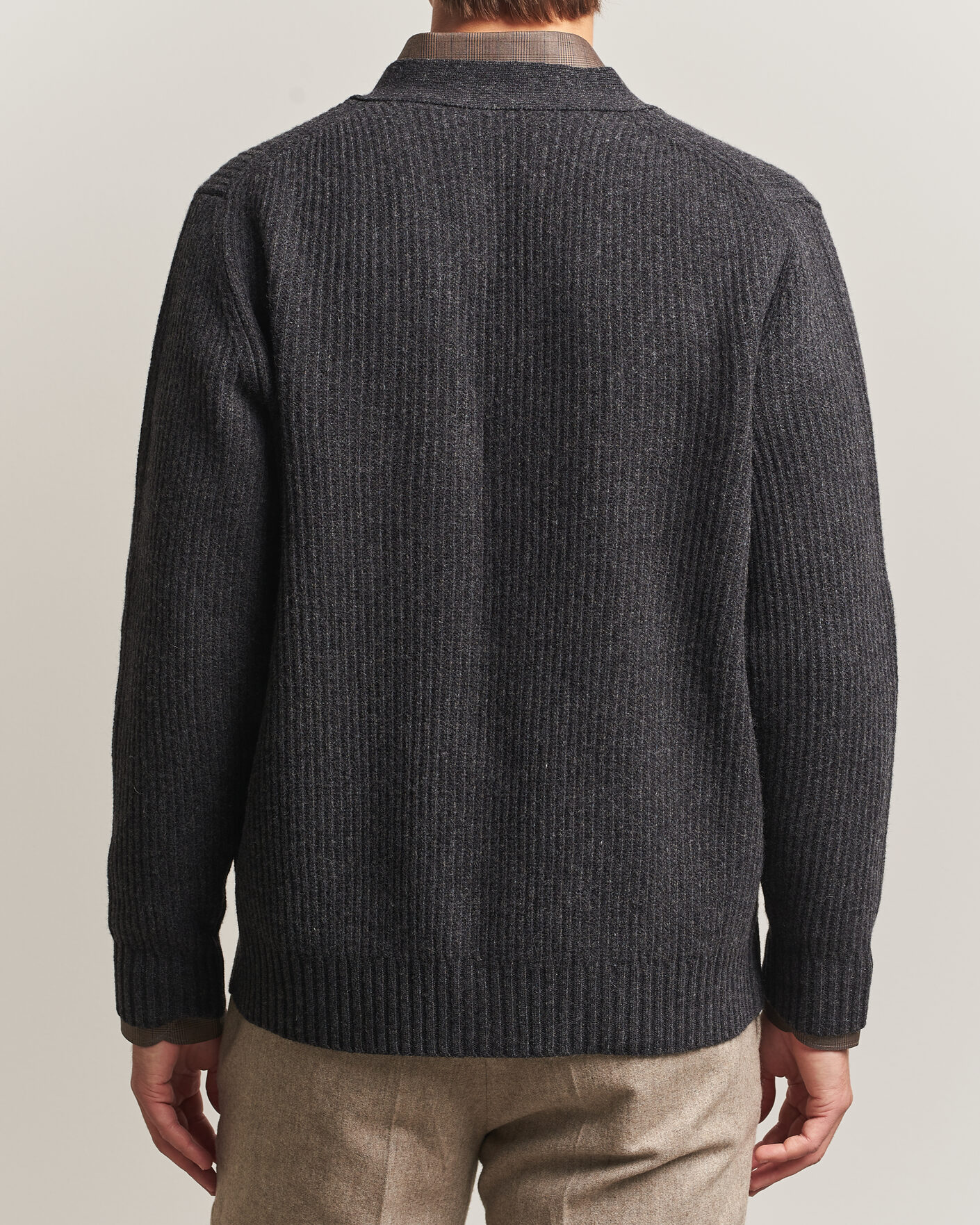 Herre | Gensere | Eton | Merino Wool Rib Cardigan Dark Grey