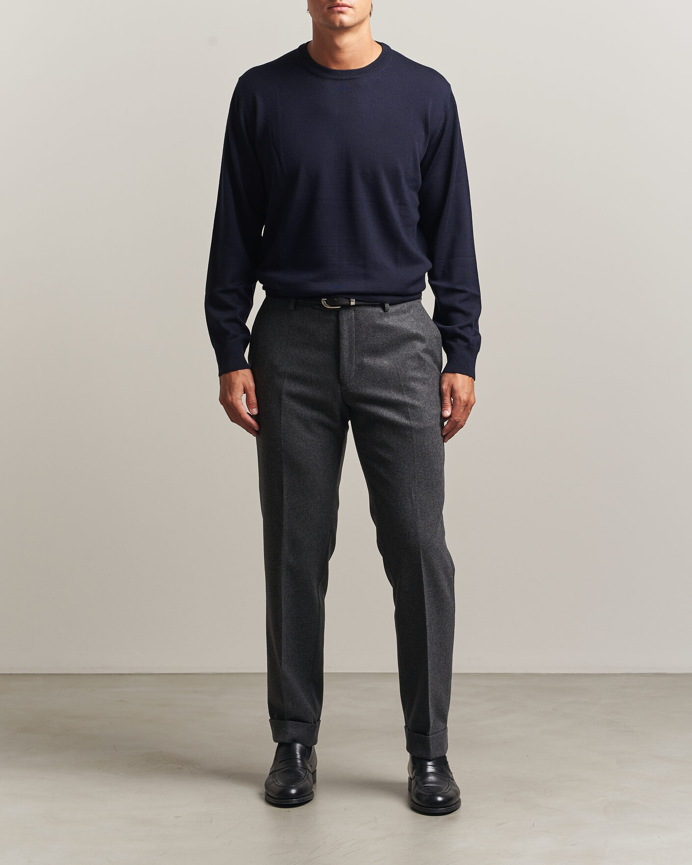 Herre | Gensere | Eton | Merino Wool Knitted Crew Neck Navy Blue
