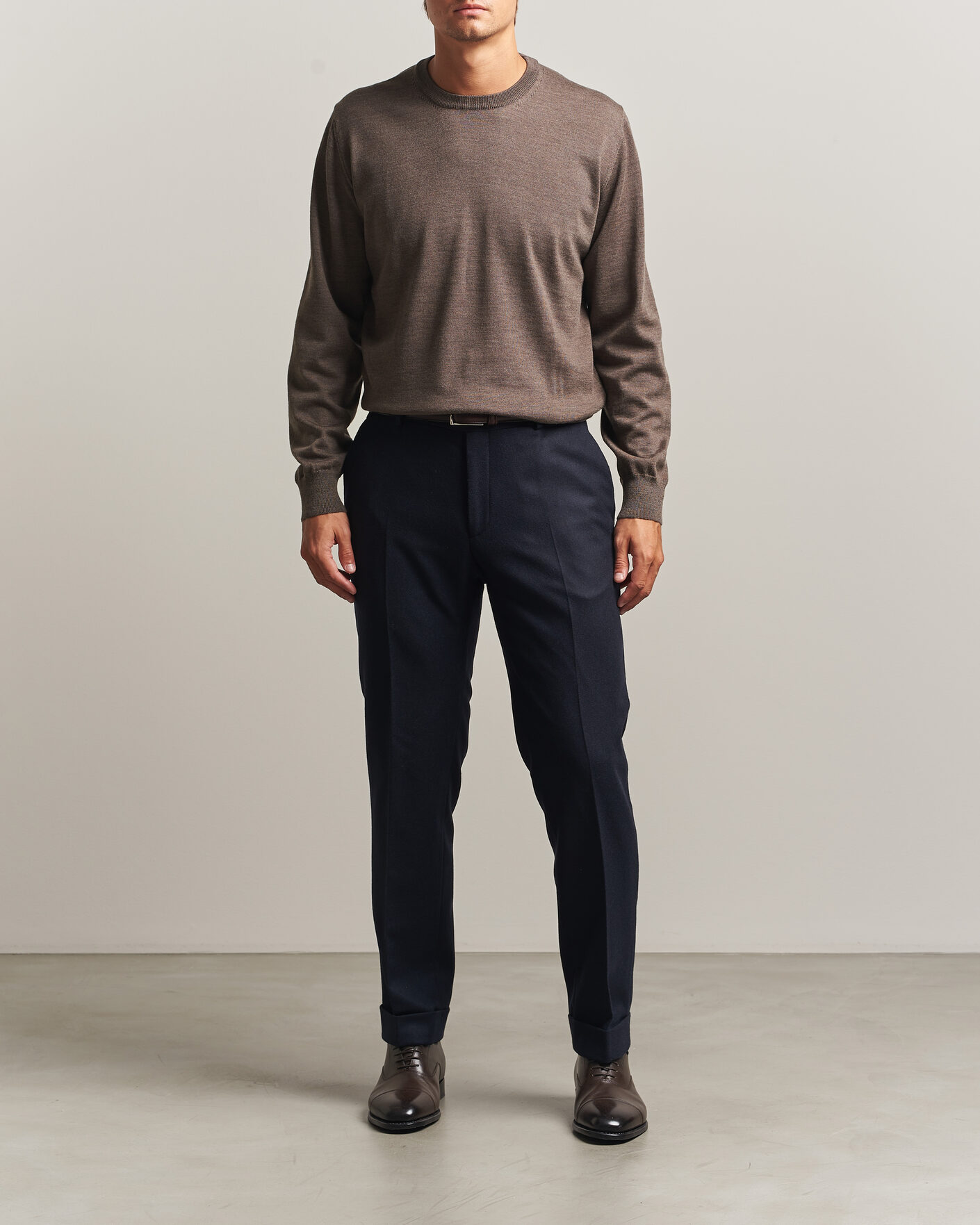 Herre | Gensere | Eton | Merino Wool Knitted Crew Neck Dark Brown