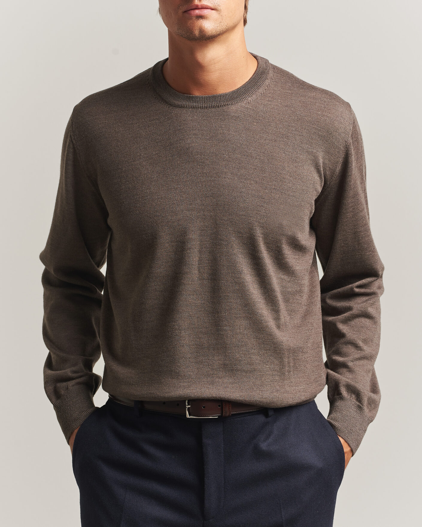 Herre | Gensere | Eton | Merino Wool Knitted Crew Neck Dark Brown