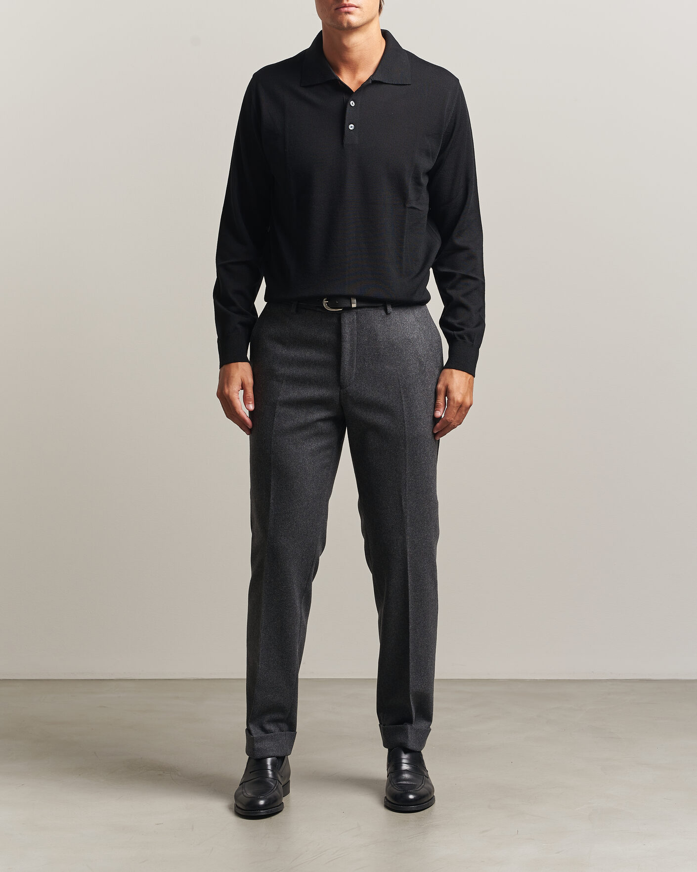 Herre | Gensere | Eton | Merino Wool Knitted Polo Black