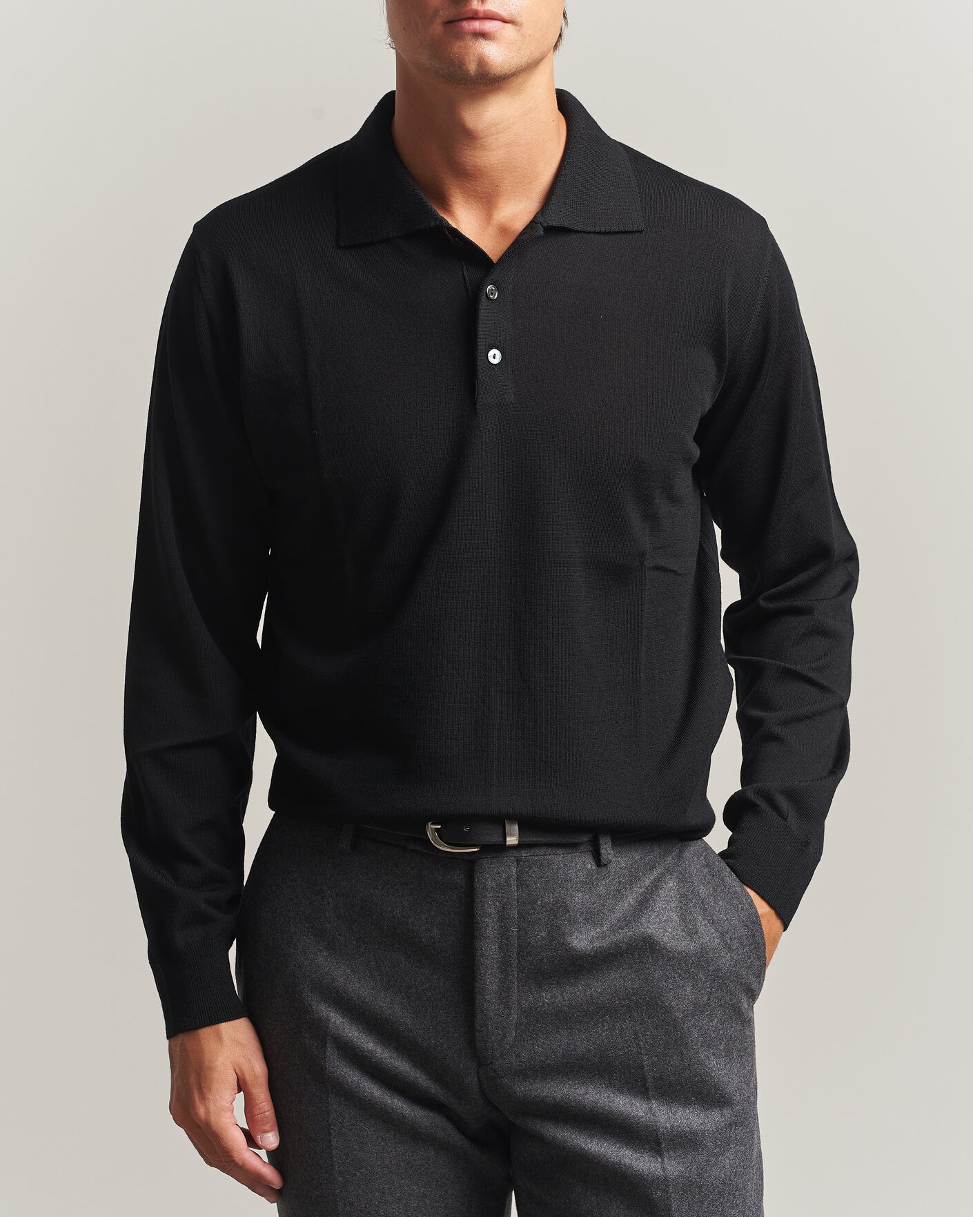 Herre | Gensere | Eton | Merino Wool Knitted Polo Black