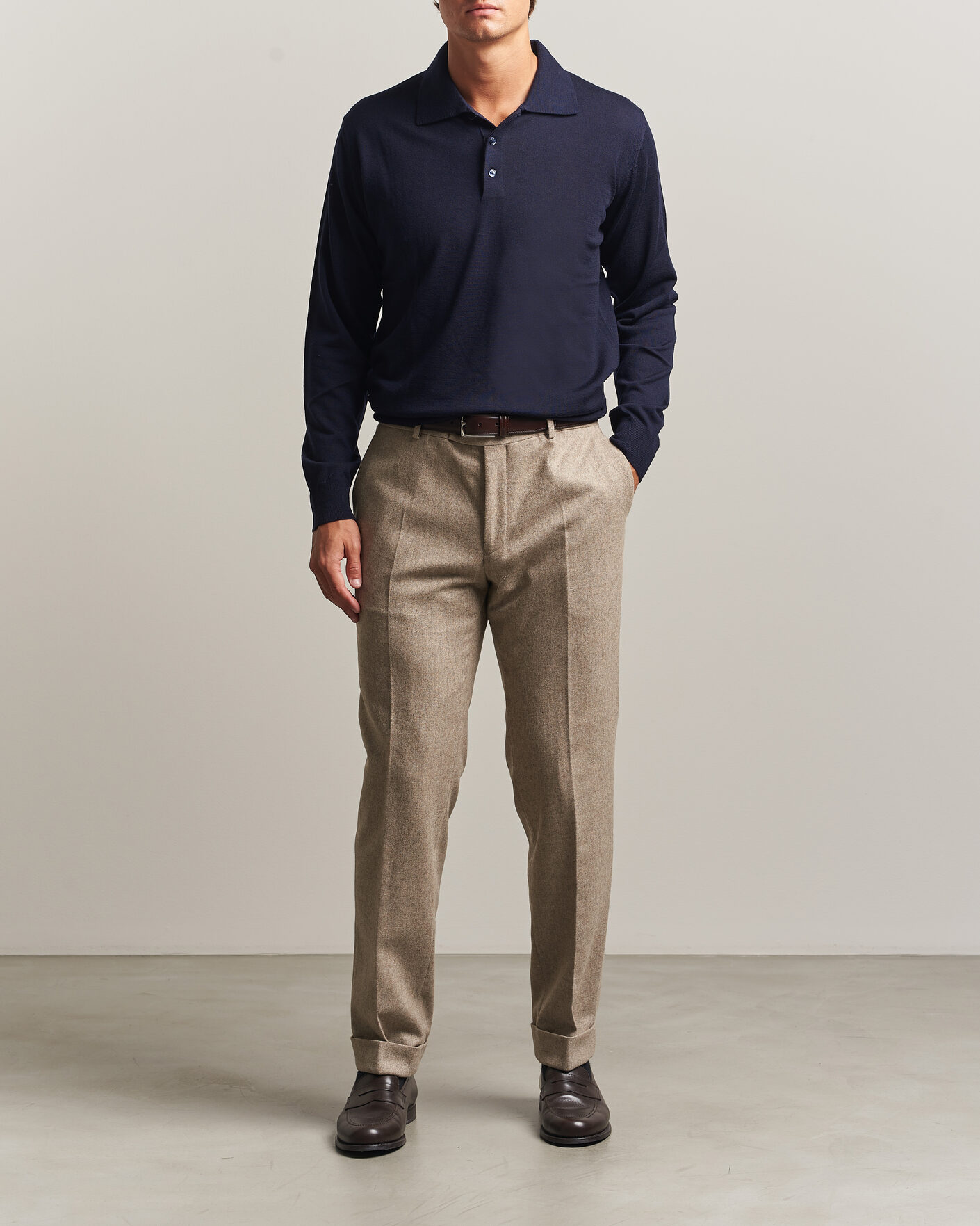 Herre | Gensere | Eton | Merino Wool Knitted Polo Navy Blue