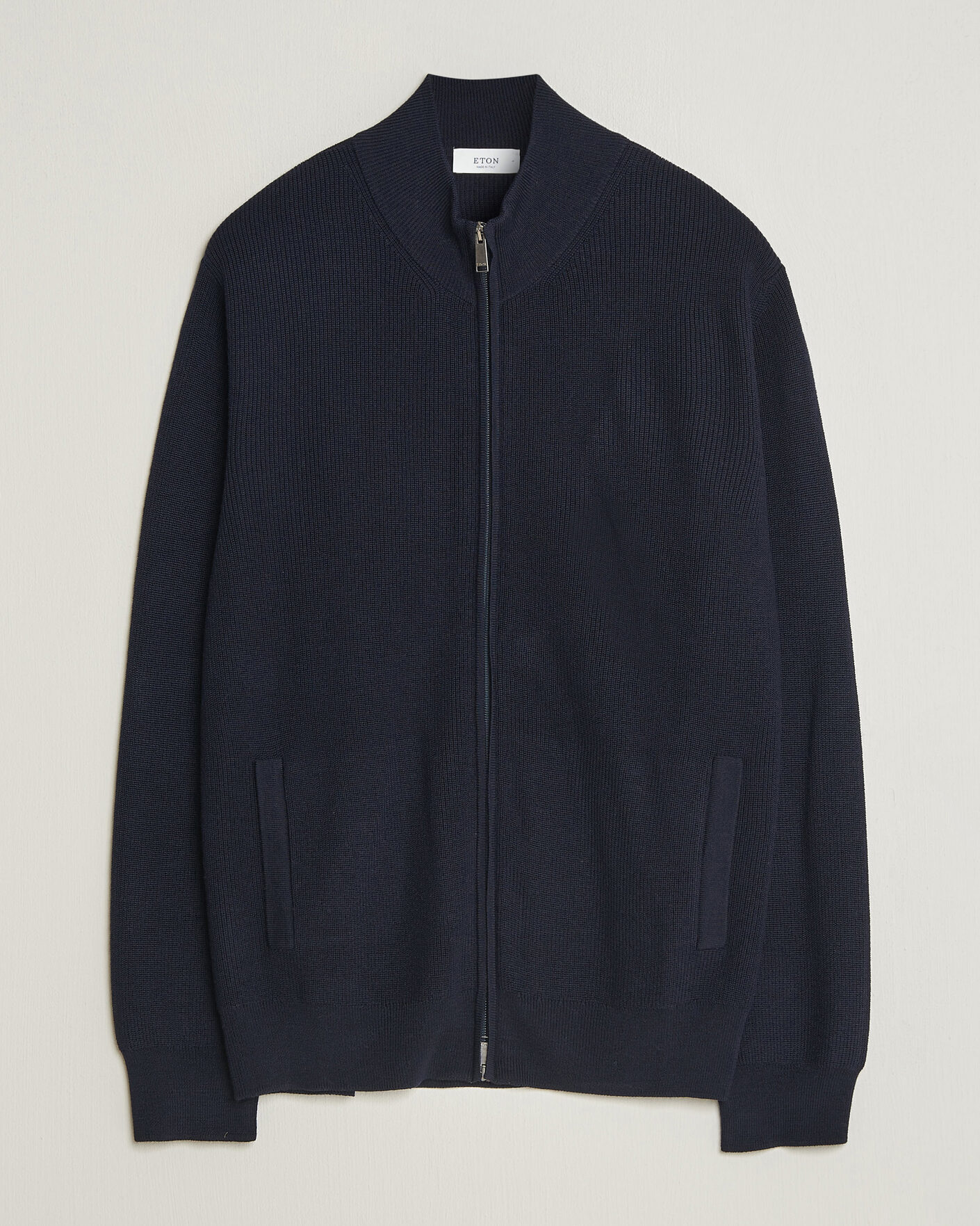 Herre | Gensere | Eton | Merino Wool Knitted Full Zip Navy Blue