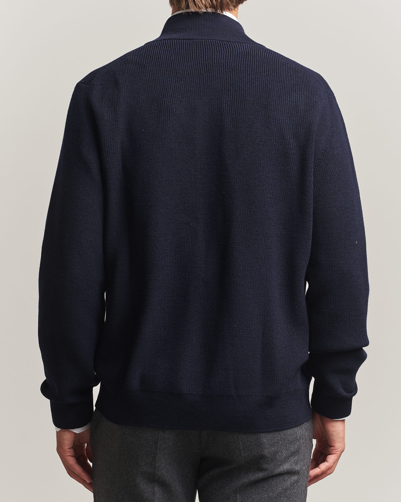 Herre | Gensere | Eton | Merino Wool Knitted Full Zip Navy Blue